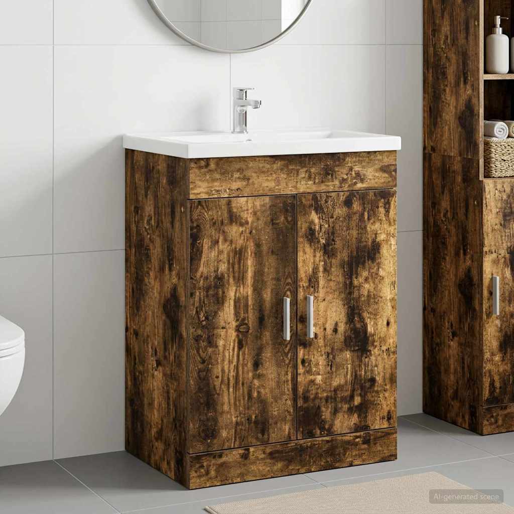 Badkamer Onder Wasbak Kast Gerookt eiken 56 x 37,5 x 81 cm