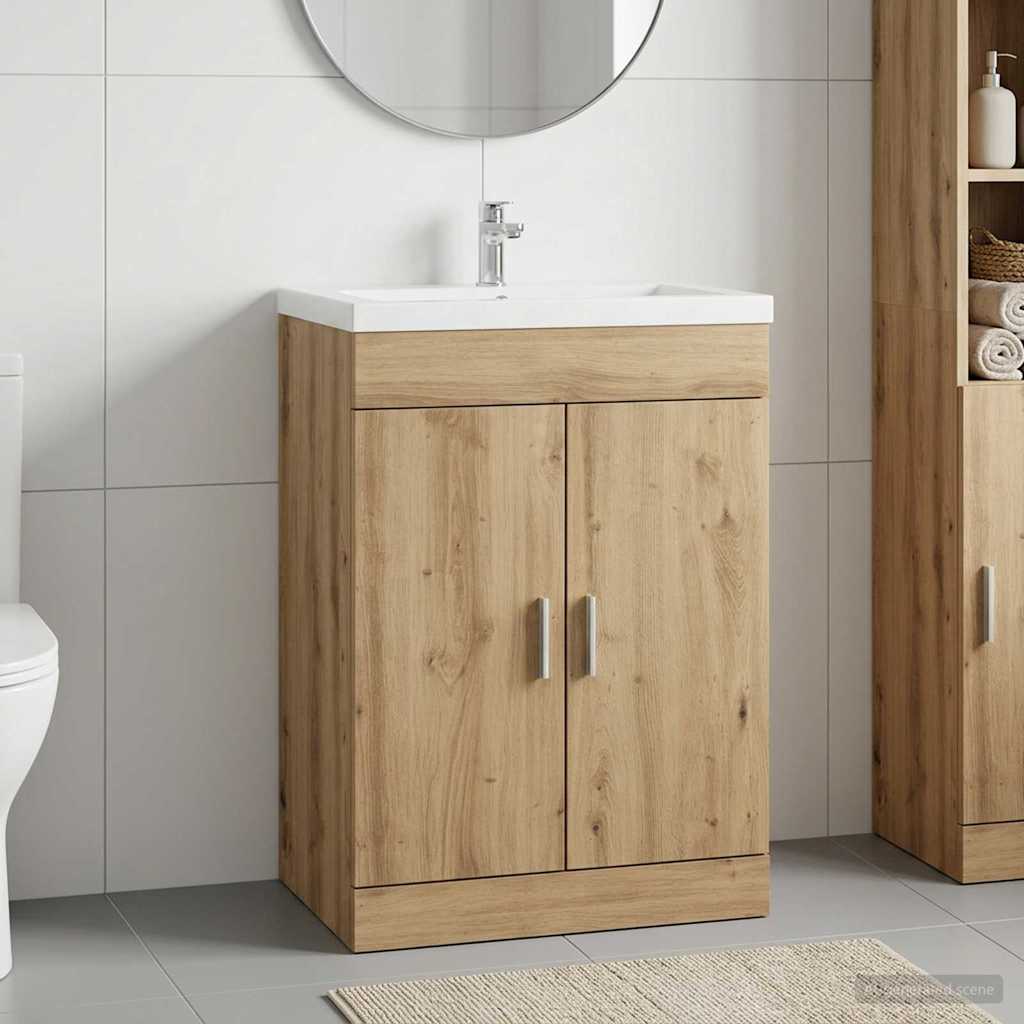 Badkamer Onder Wasbak Kast Artisanaal eiken 56 x 37,5 x 81 cm