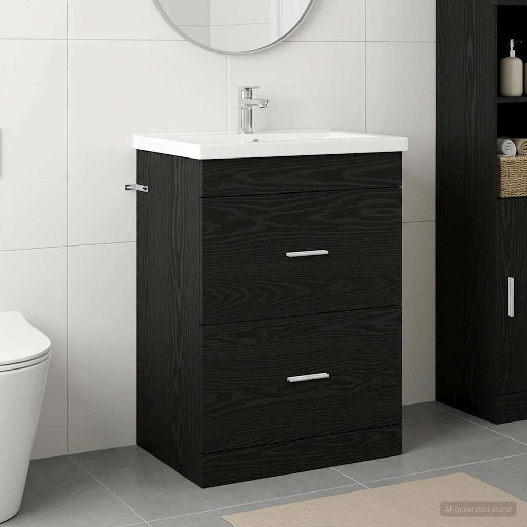 Badkamer Onder Wasbak Kast Zwart eiken 56 x 37,5 x 81 cm
