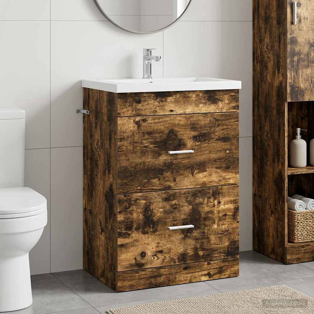 Badkamer Onder Wasbak Kast Gerookt eiken 56 x 37,5 x 81 cm