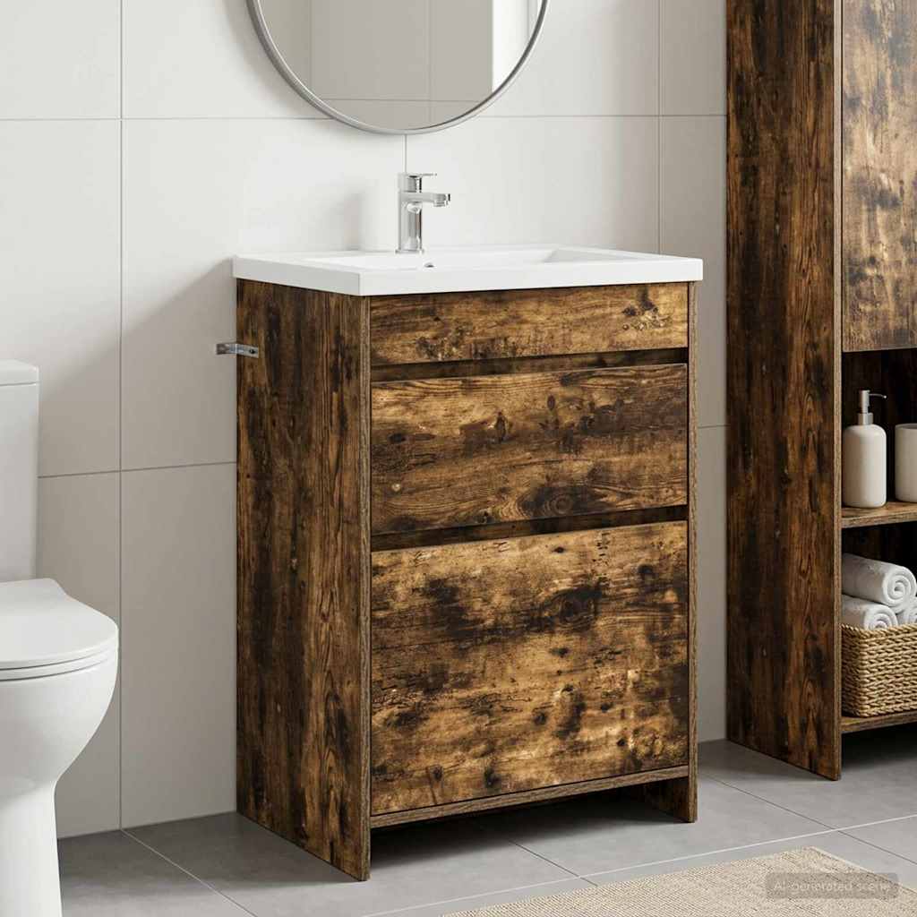 Badkamer Onder Wasbak Kast Gerookt eiken 56 x 37,5 x 81 cm