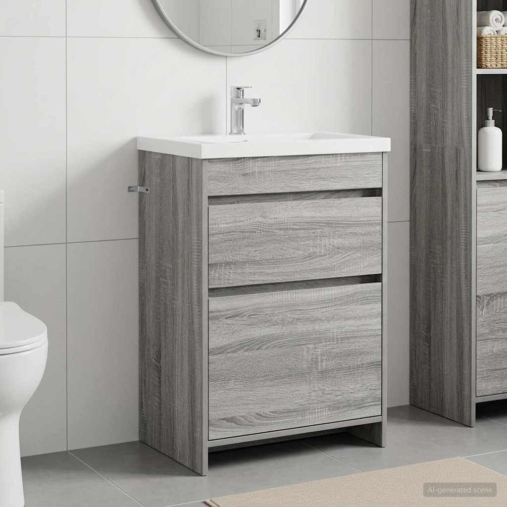 Badkamer Onder Wasbak Kast Grijs Sonoma 56 x 37,5 x 81 cm