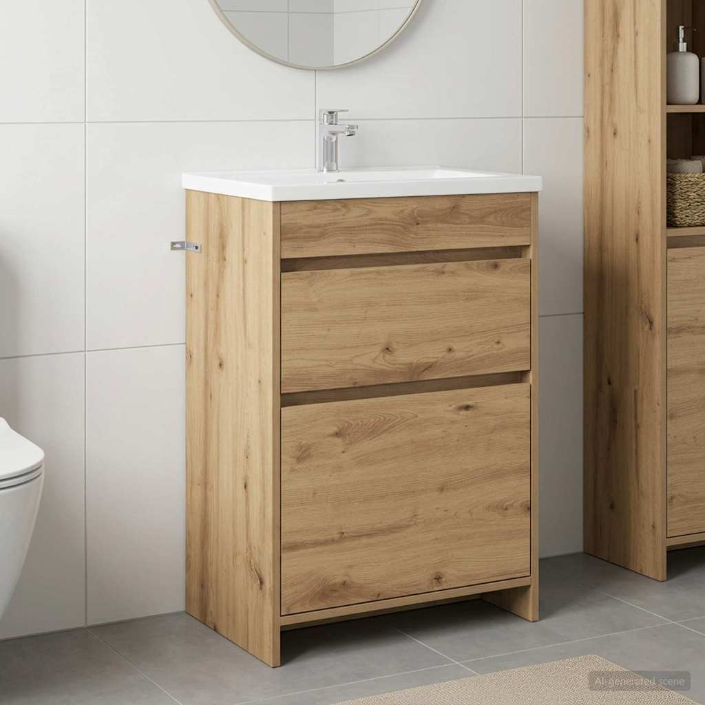 Badkamer Onder Wasbak Kast Artisanaal eiken 56 x 37,5 x 81 cm – afbeelding 1