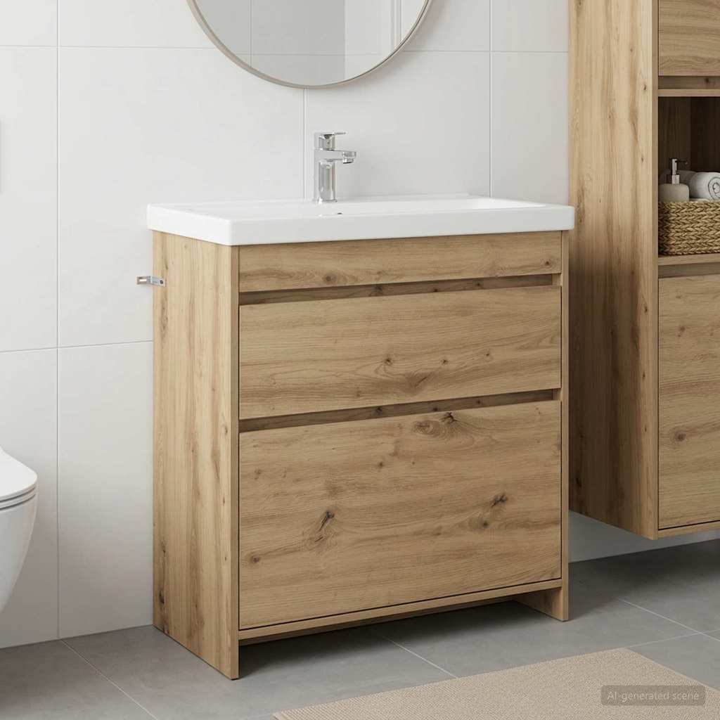 Badkamer Onder Wasbak Kast Artisanaal eiken 78,5 x 37,5 x 81 cm