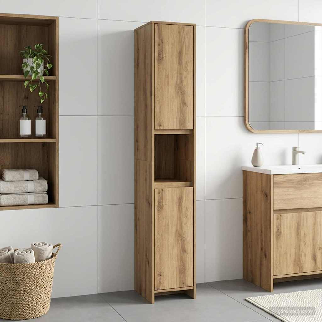 Badkamerkast Artisanaal eiken 30 x 33 x 190 cm Bewerkt hout – afbeelding 1