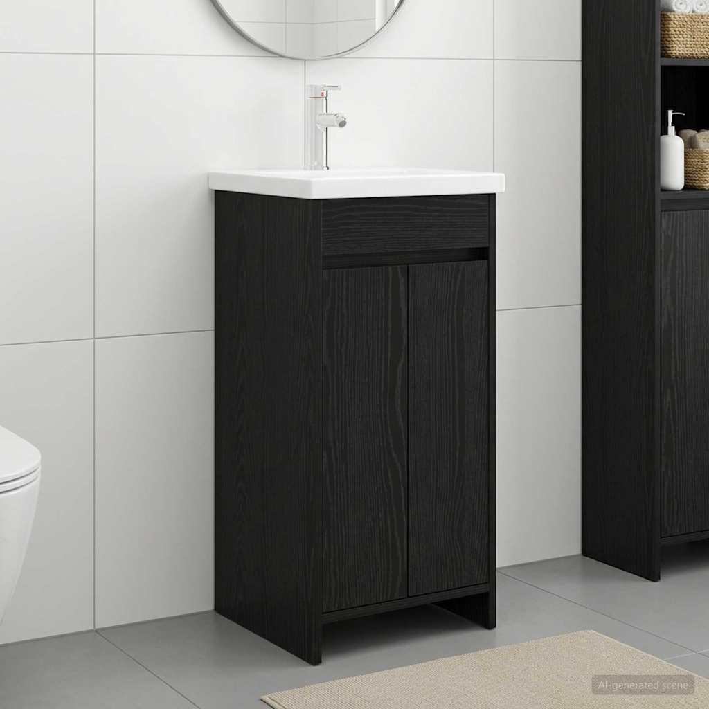 Badkamermeubel met Wasbak Zwart eiken 42 x 40 x 84,5 cm – afbeelding 1