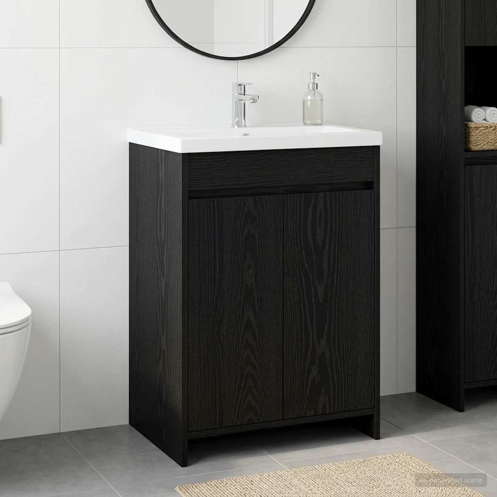 Badkamer Onder Wasbak Kast Zwart eiken 56 x 37,5 x 81 cm