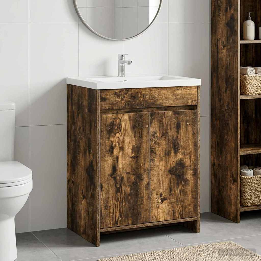 Badkamer Onder Wasbak Kast Gerookt eiken 56 x 37,5 x 81 cm