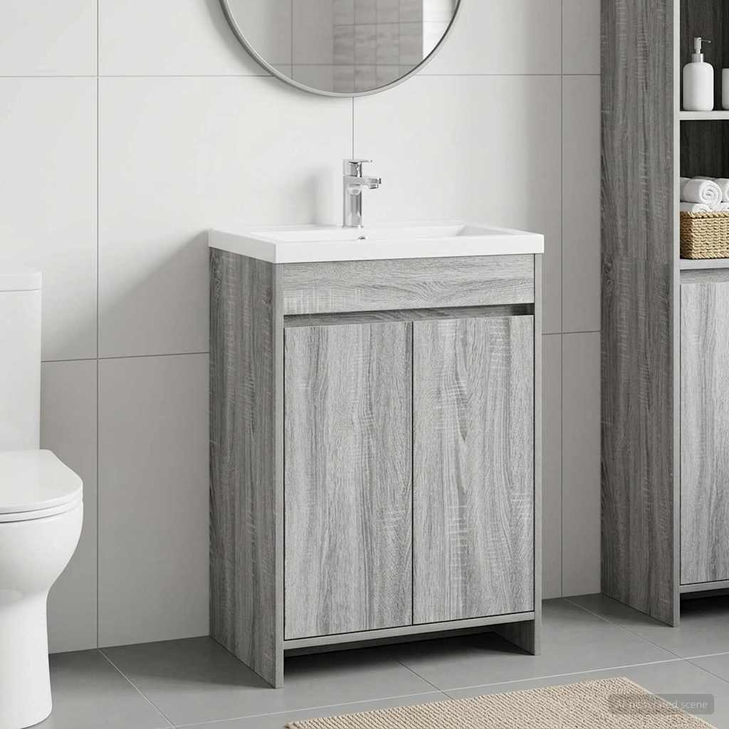 Badkamer Onder Wasbak Kast Grijs Sonoma 56 x 37,5 x 81 cm