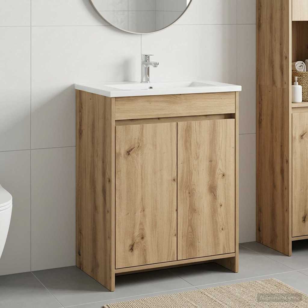 Badkamer Onder Wasbak Kast Artisanaal eiken 56 x 37,5 x 81 cm