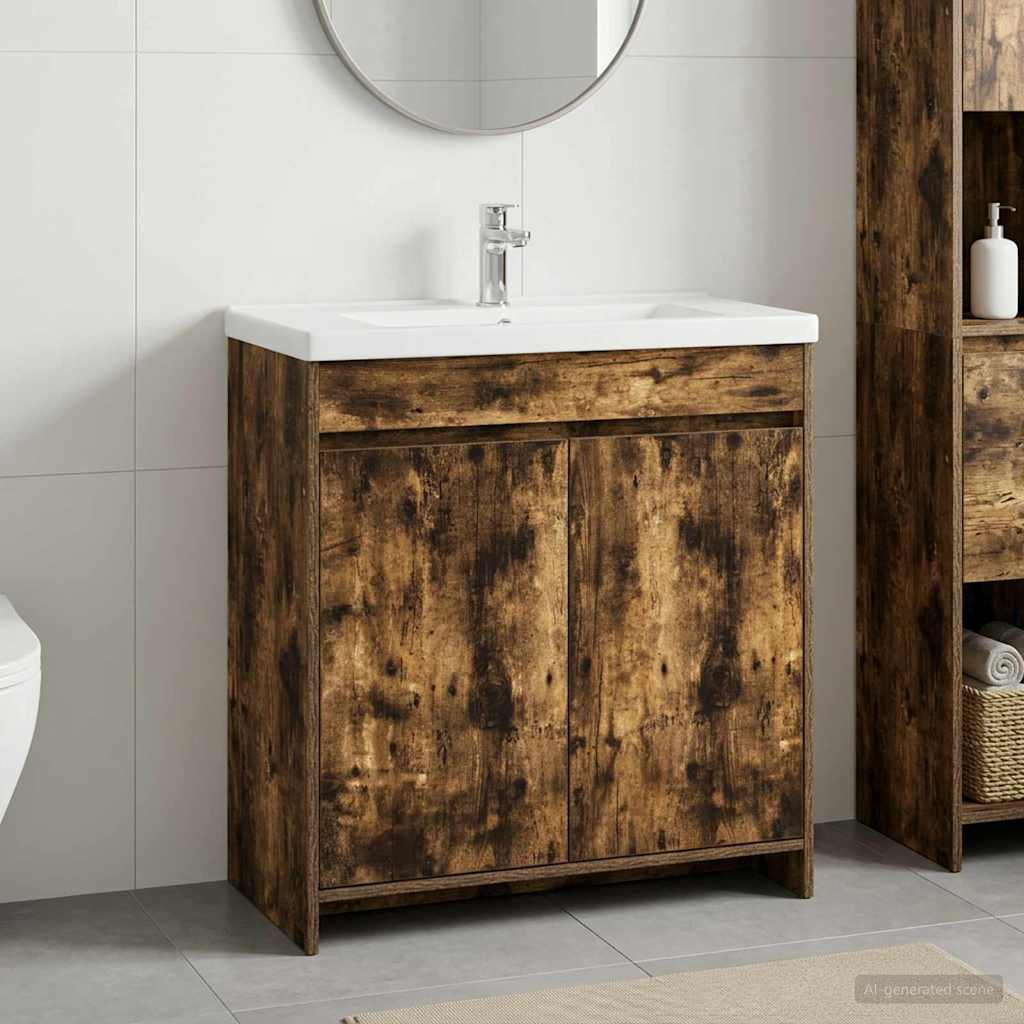 Badkamer Onder Wasbak Kast Gerookt eiken 78,5 x 37,5 x 81 cm