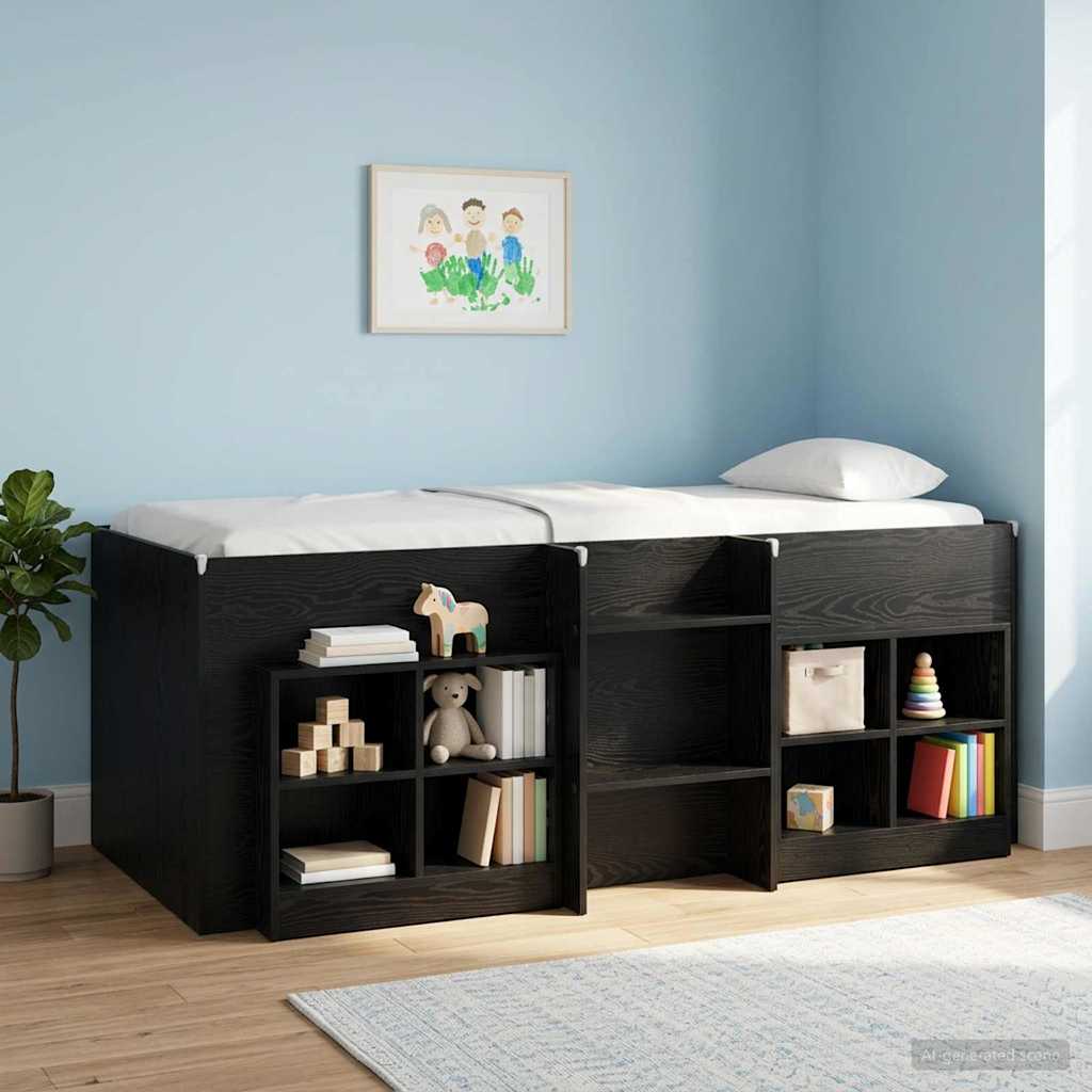 Bed kast 2 pcs Zwart eiken 66 x 33 x 48 cm Bewerkt hout – afbeelding 1
