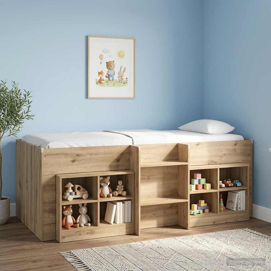 Bed kast 2 st Artisanaal eiken 66 x 33 x 48 cm Bewerkt hout – afbeelding 1