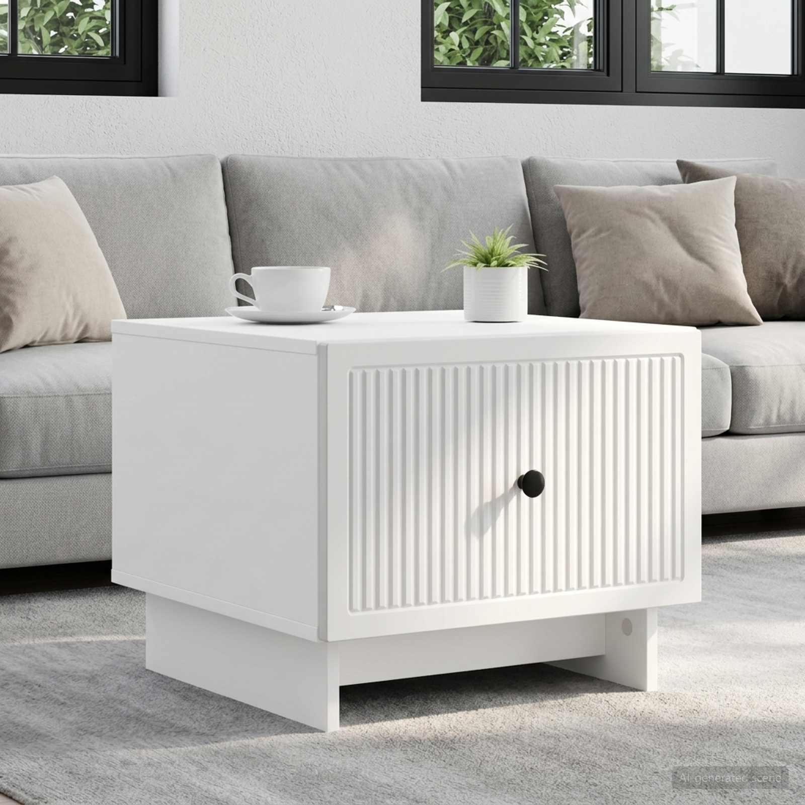 Salontafel met lade Wit 49 x 50 x 40 cm Bewerkt hout – afbeelding 1