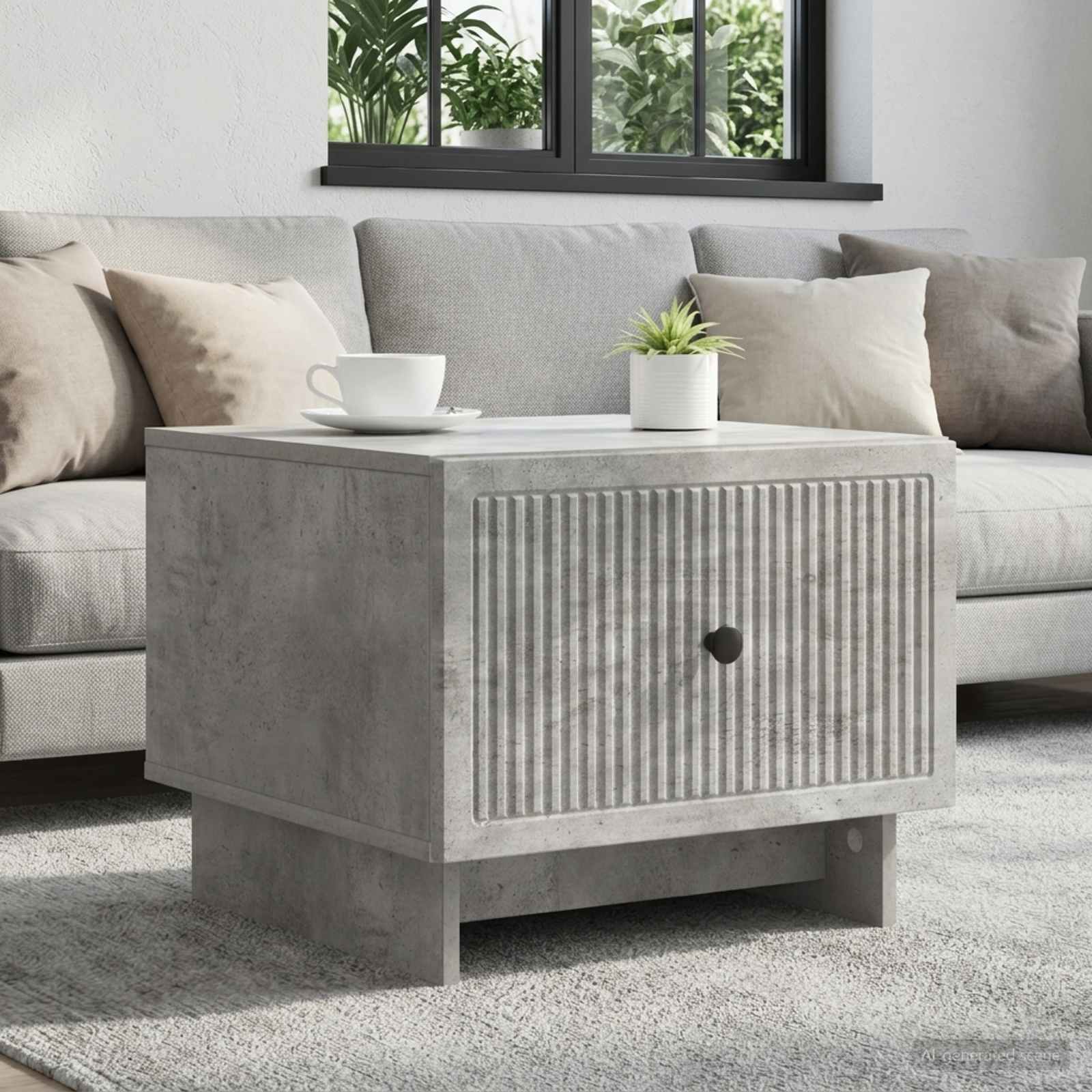 Salontafel met lade Betongrijs 49 x 50 x 40 cm Bewerkt hout