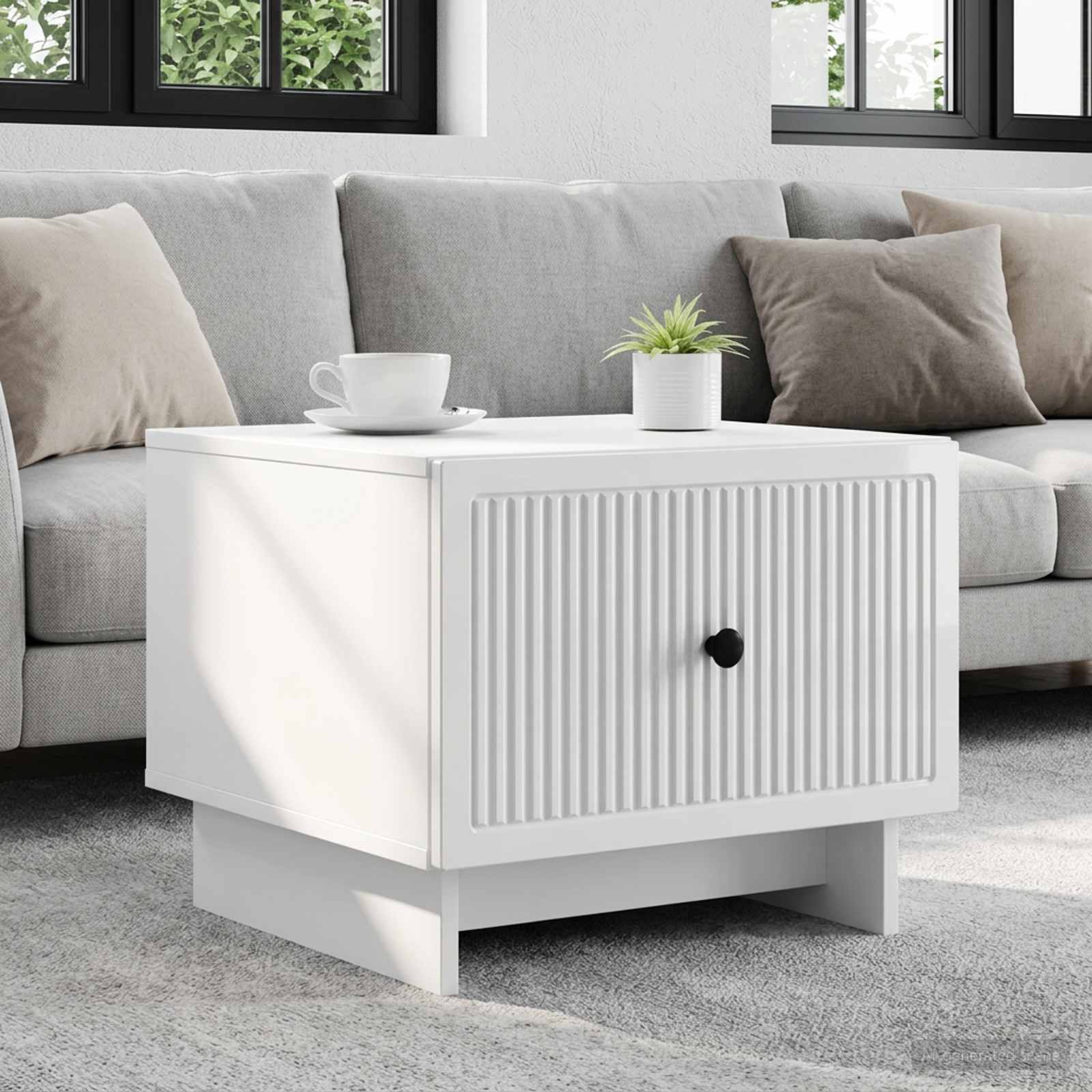 Salontafel met lade Hoogglans Wit 49 x 50 x 40 cm Bewerkt hout
