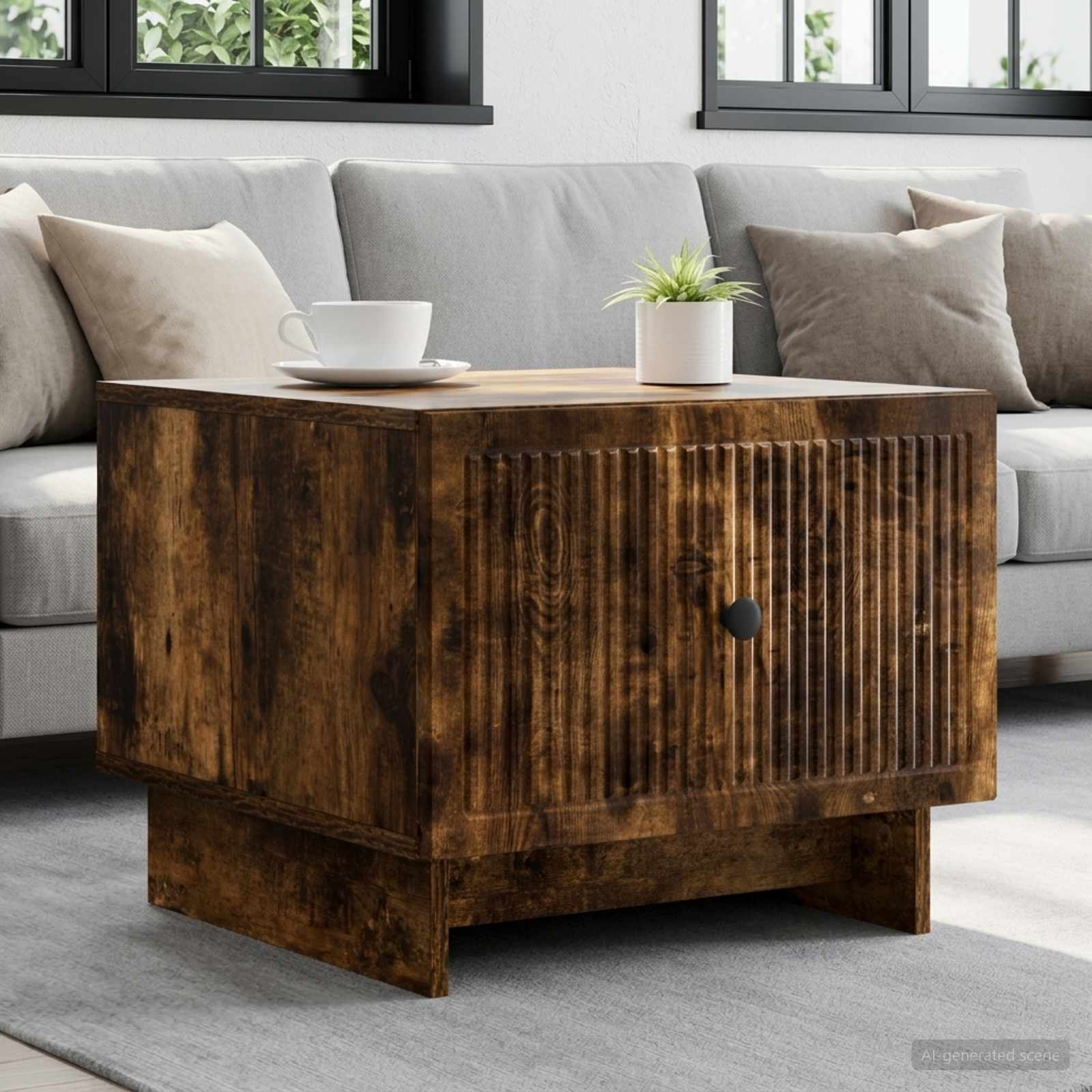 Salontafel met lade Gerookt eiken 49 x 50 x 40 cm Bewerkt hout – afbeelding 1