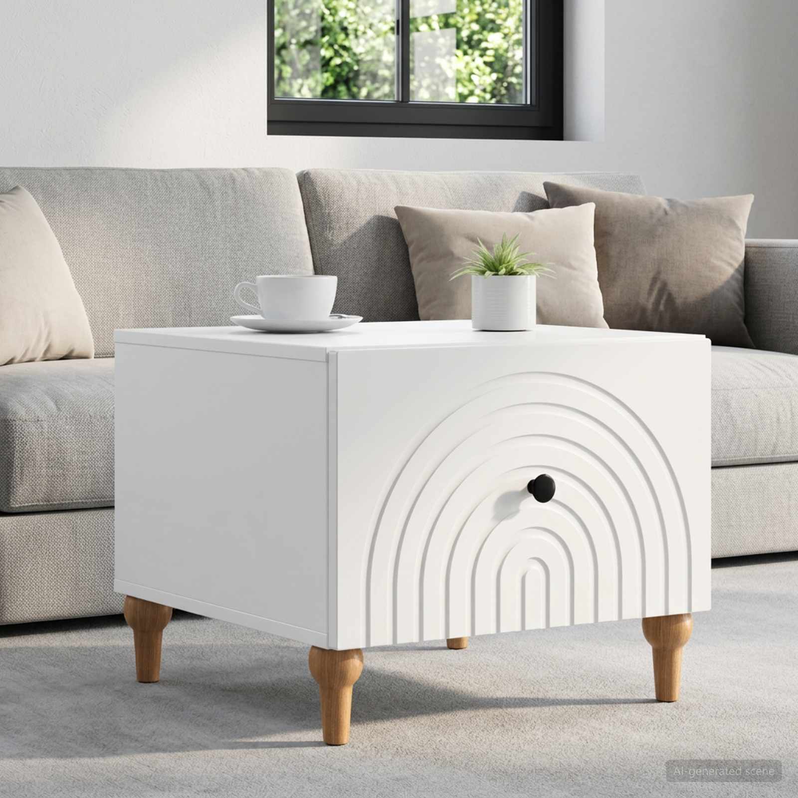 Salontafel met lade Wit 49 x 50 x 40 cm Bewerkt hout – afbeelding 1