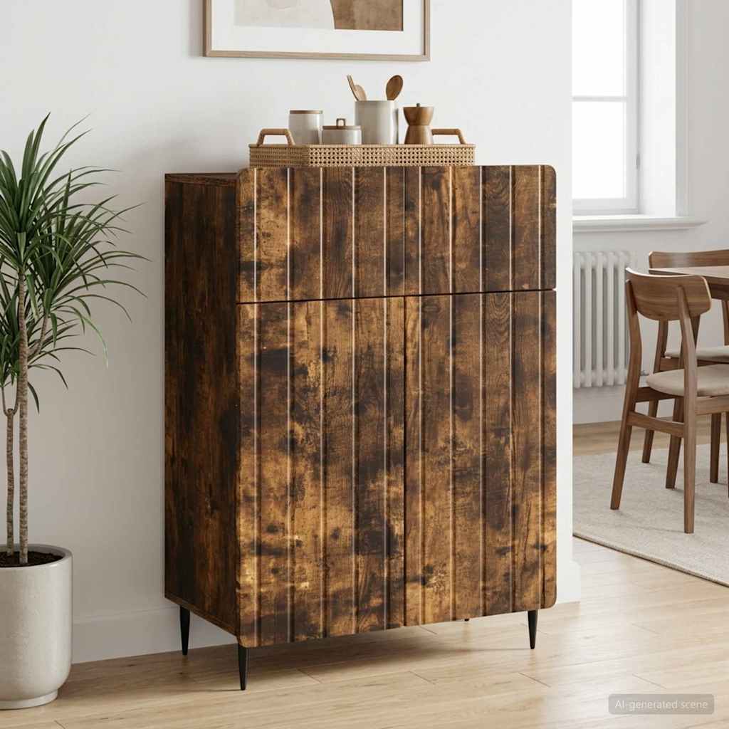 Dressoir met lade Gerookt eiken 66 x 34,5 x 92 cm Bewerkt hout – afbeelding 1