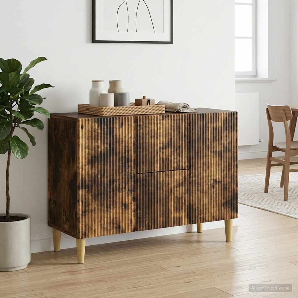 Dressoir met lade Gerookt eiken 89 x 34,5 x 60 cm Bewerkt hout – afbeelding 1