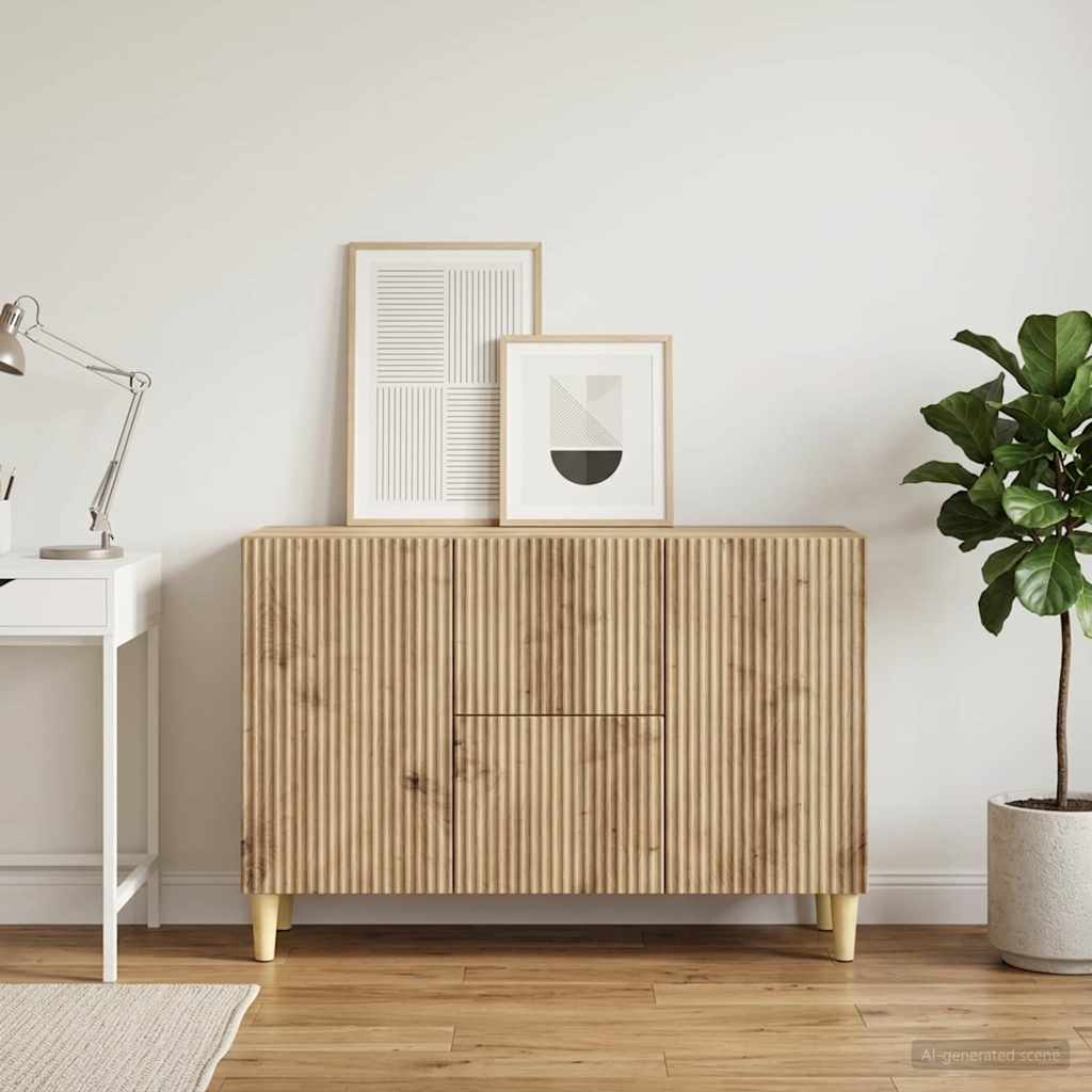 Dressoir Artisanaal eiken 89 x 34,5 x 60 cm Bewerkt hout – afbeelding 1