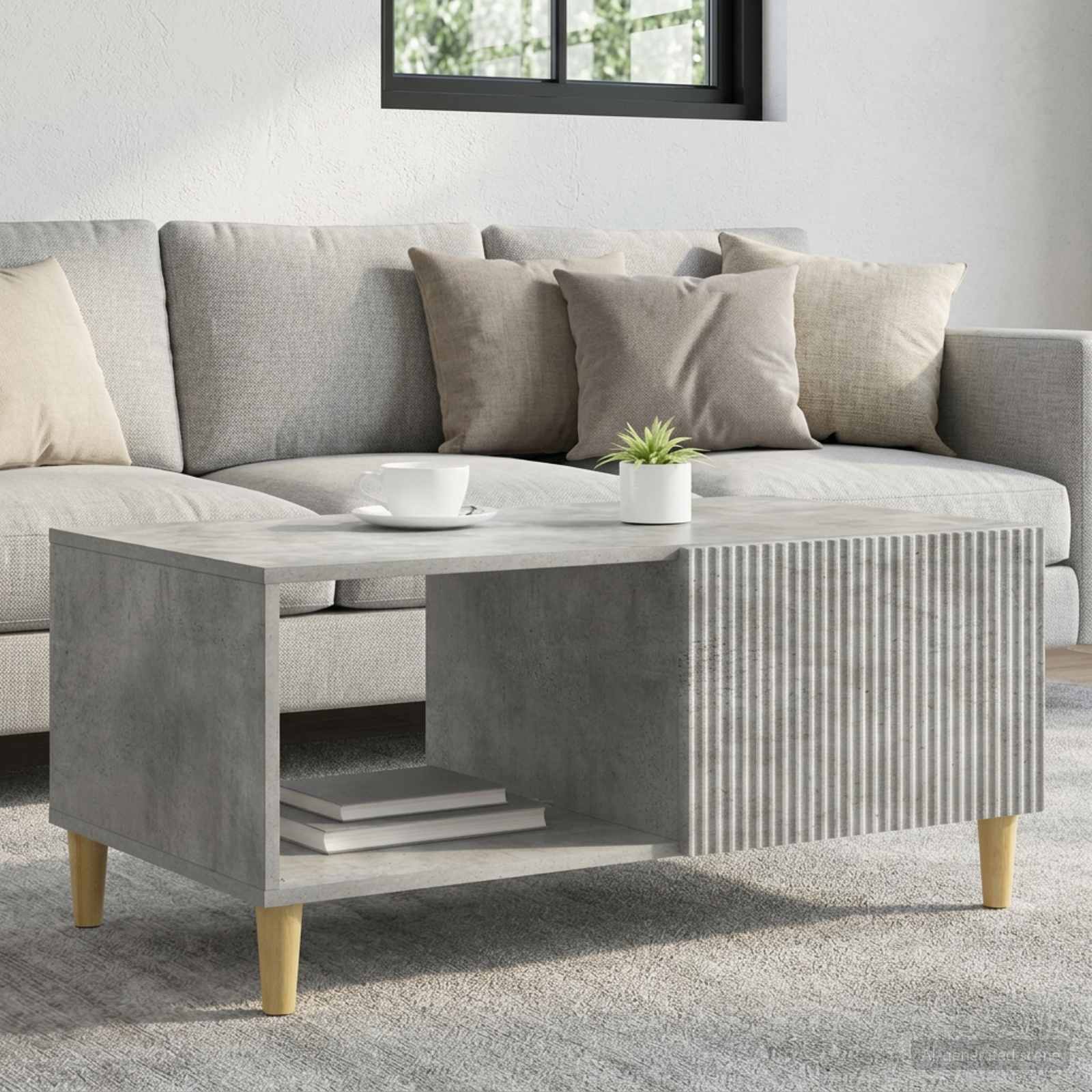 Salontafel Betongrijs 90 x 50 x 40 cm Bewerkt hout – afbeelding 1