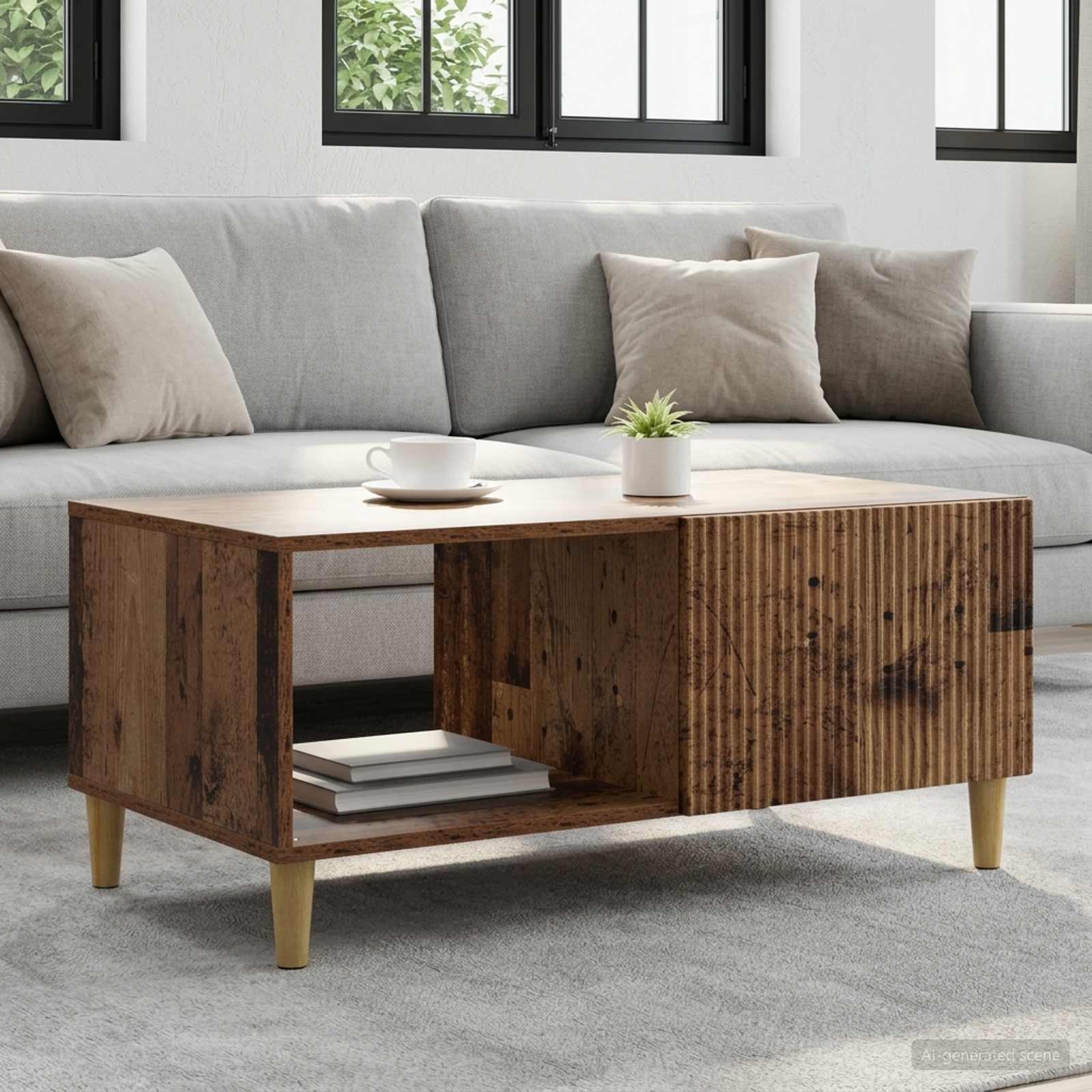 Salontafel Oud hout 90 x 50 x 40 cm Bewerkt hout – afbeelding 1