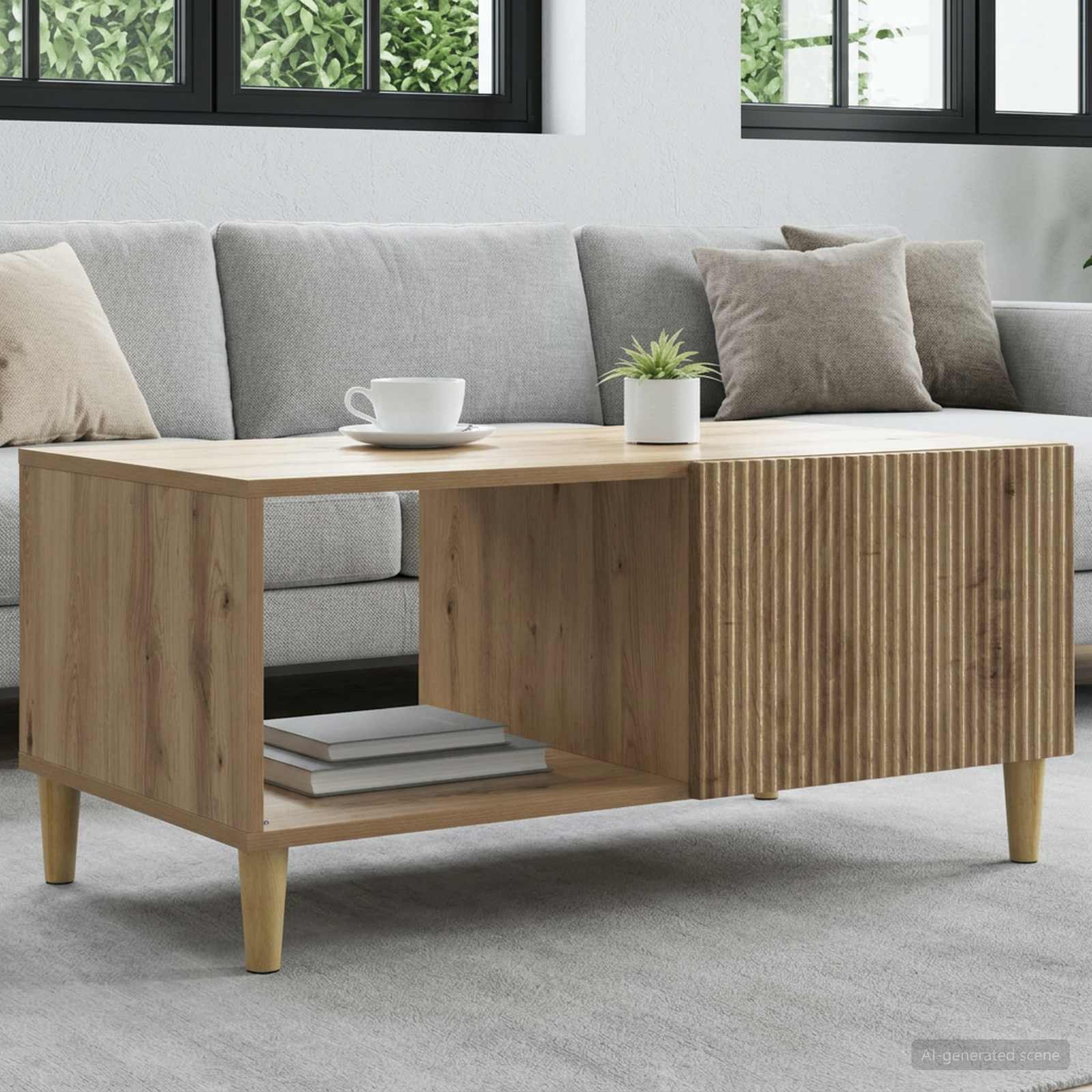 Salontafel Artisanaal eiken 90 x 50 x 40 cm Bewerkt hout