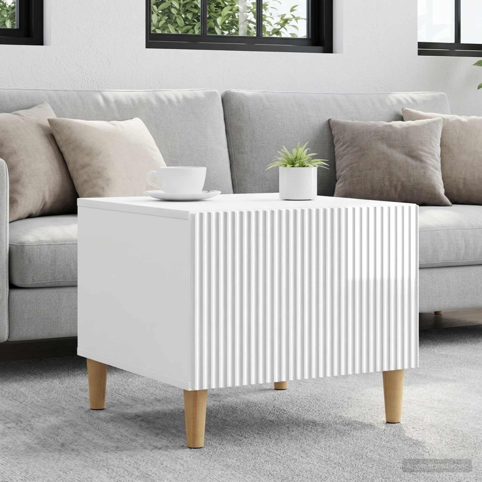 Salontafel met lade Hoogglans Wit 49 x 50 x 40 cm Bewerkt hout – afbeelding 1
