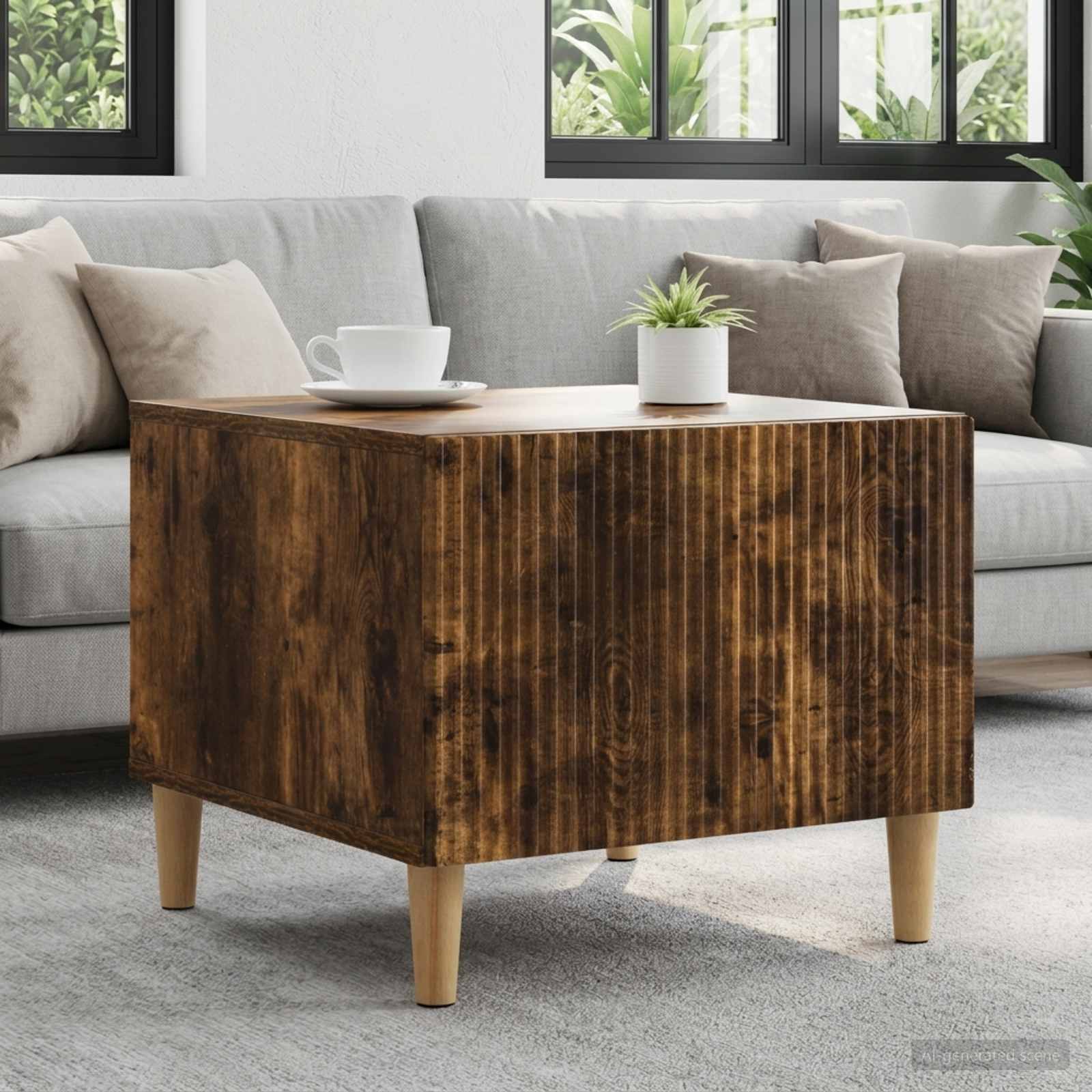 Salontafel met lade Gerookt eiken 49 x 50 x 40 cm Bewerkt hout – afbeelding 1