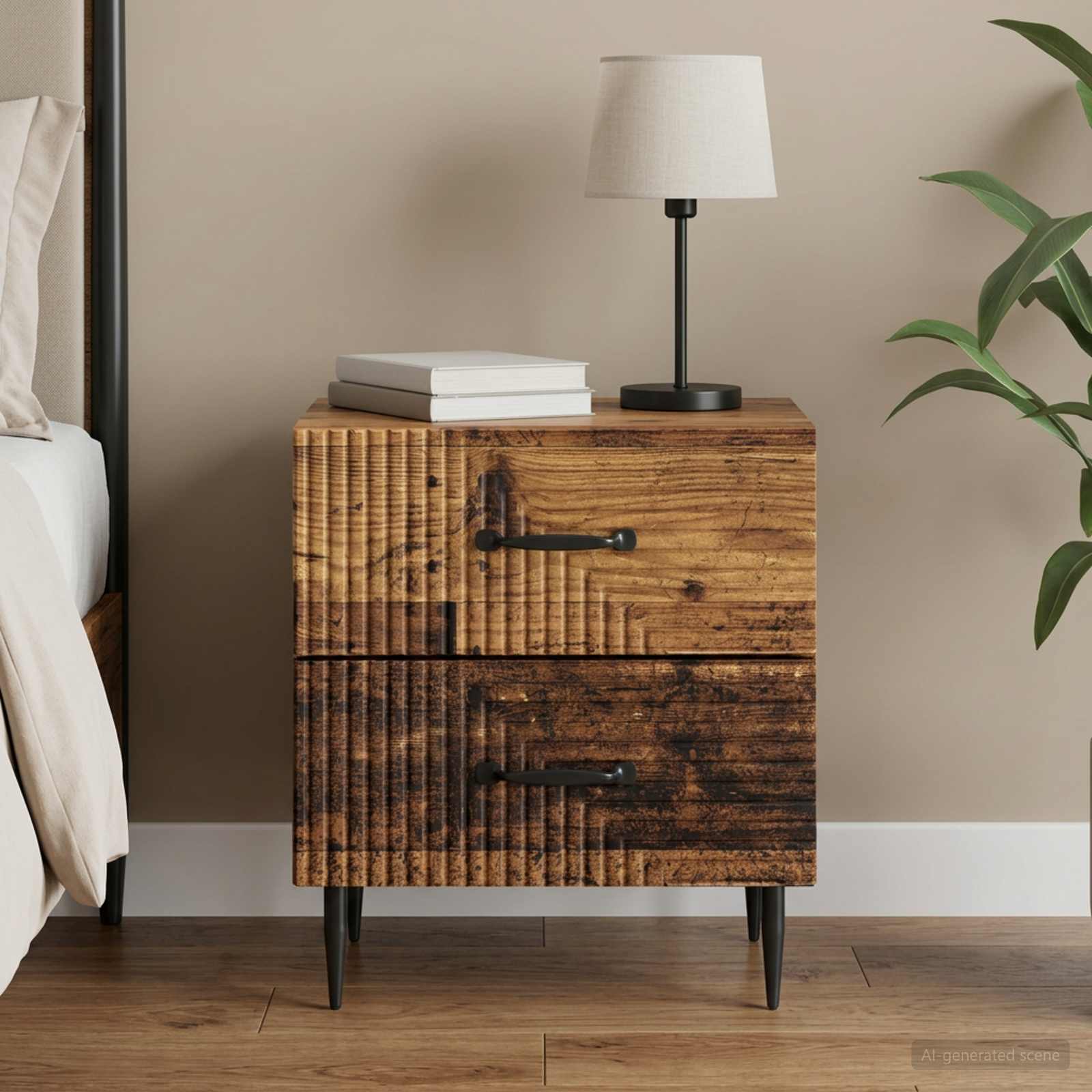 Nachtkastje met lade Oud hout 43 x 34,5 x 47,5 cm Bewerkt hout