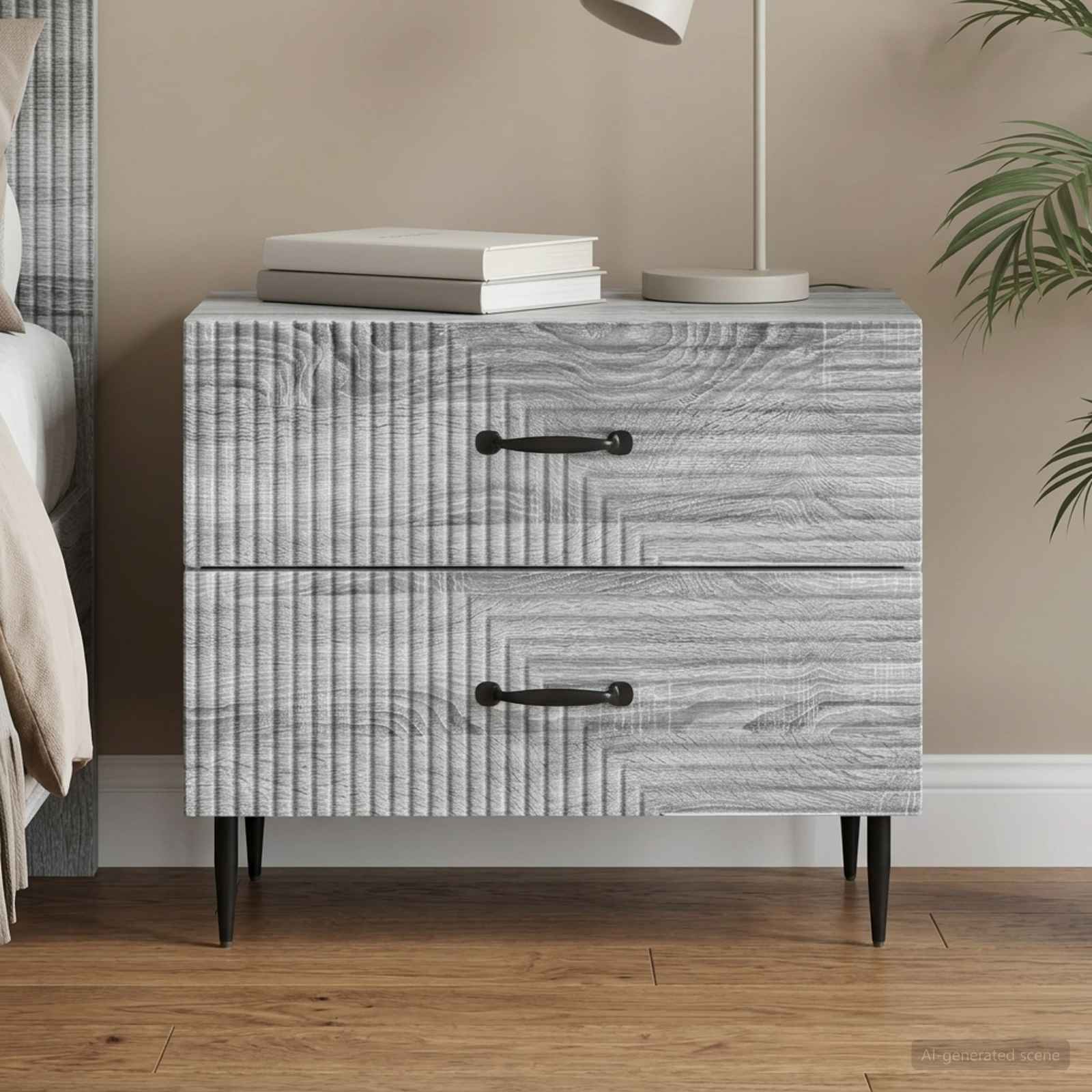 Nachtkastje Grijs sonoma 62 x 34,5 x 47,5 cm Bewerkt hout