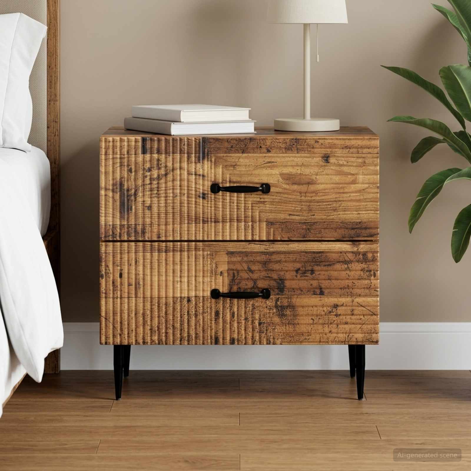Nachtkastje met lade Oud hout 62 x 34,5 x 47,5 cm Bewerkt hout