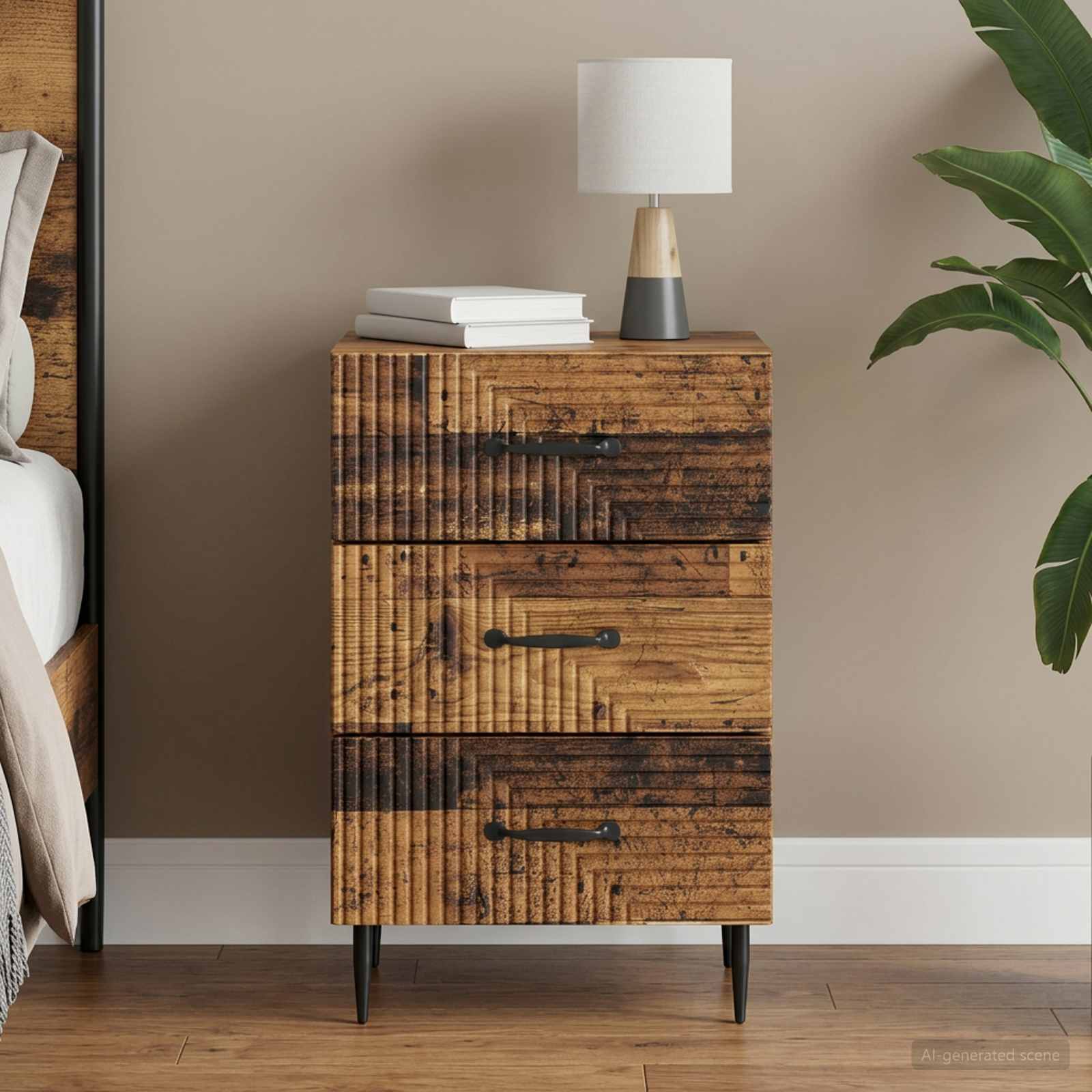 Nachtkastje met lade Oud hout 43 x 41 x 66,5 cm Bewerkt hout