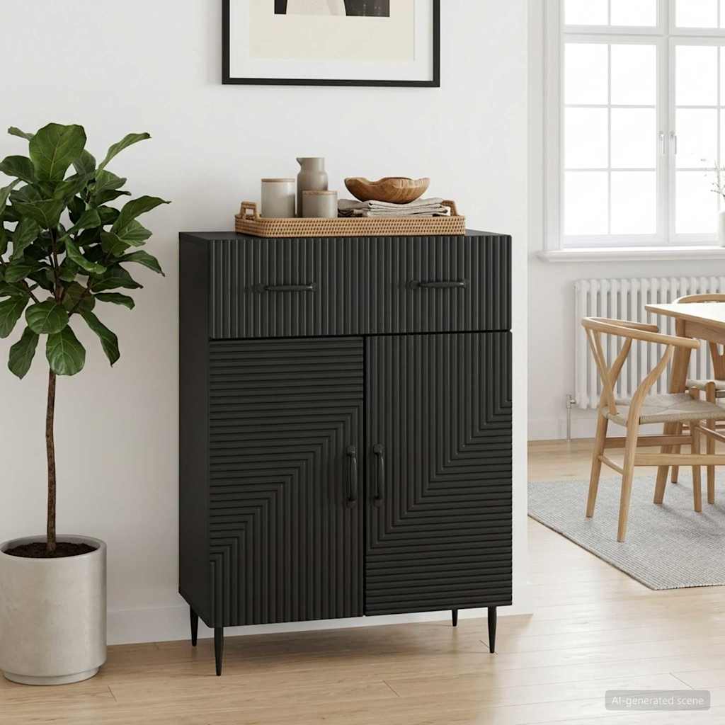 Dressoir met lade Zwart 66 x 34,5 x 89,5 cm Bewerkt hout – afbeelding 1