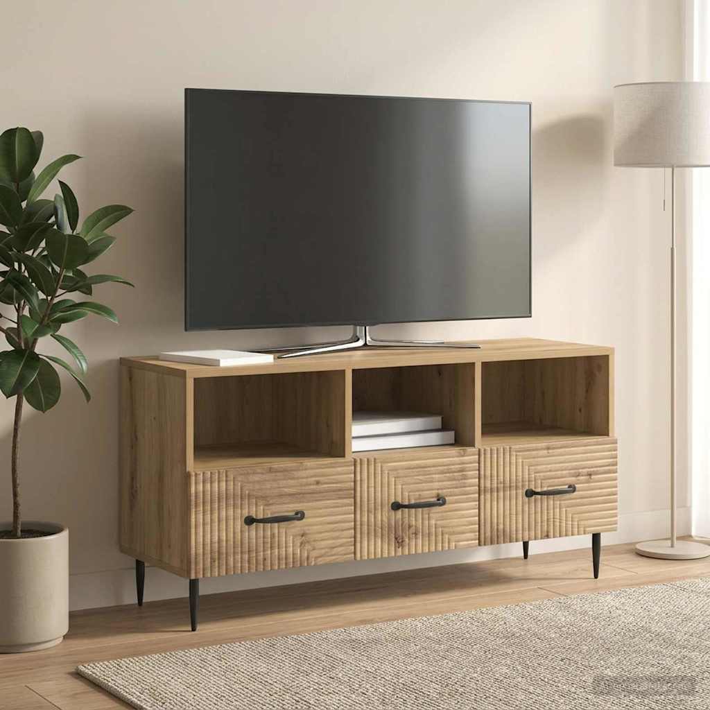 TV-kast Artisanaal eiken 102 x 34,5 x 50 cm Bewerkt hout