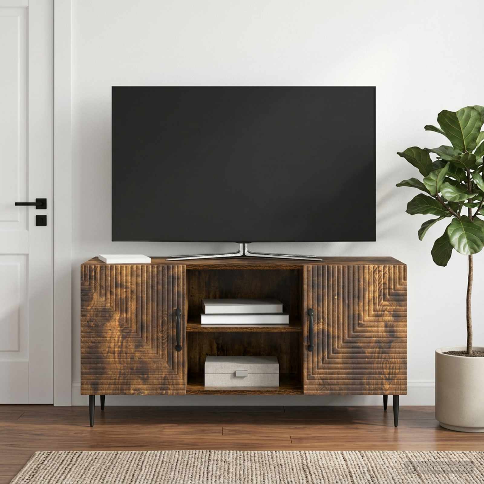 TV-kast Gerookt eiken 102 x 34,5 x 50 cm Bewerkt hout – afbeelding 1