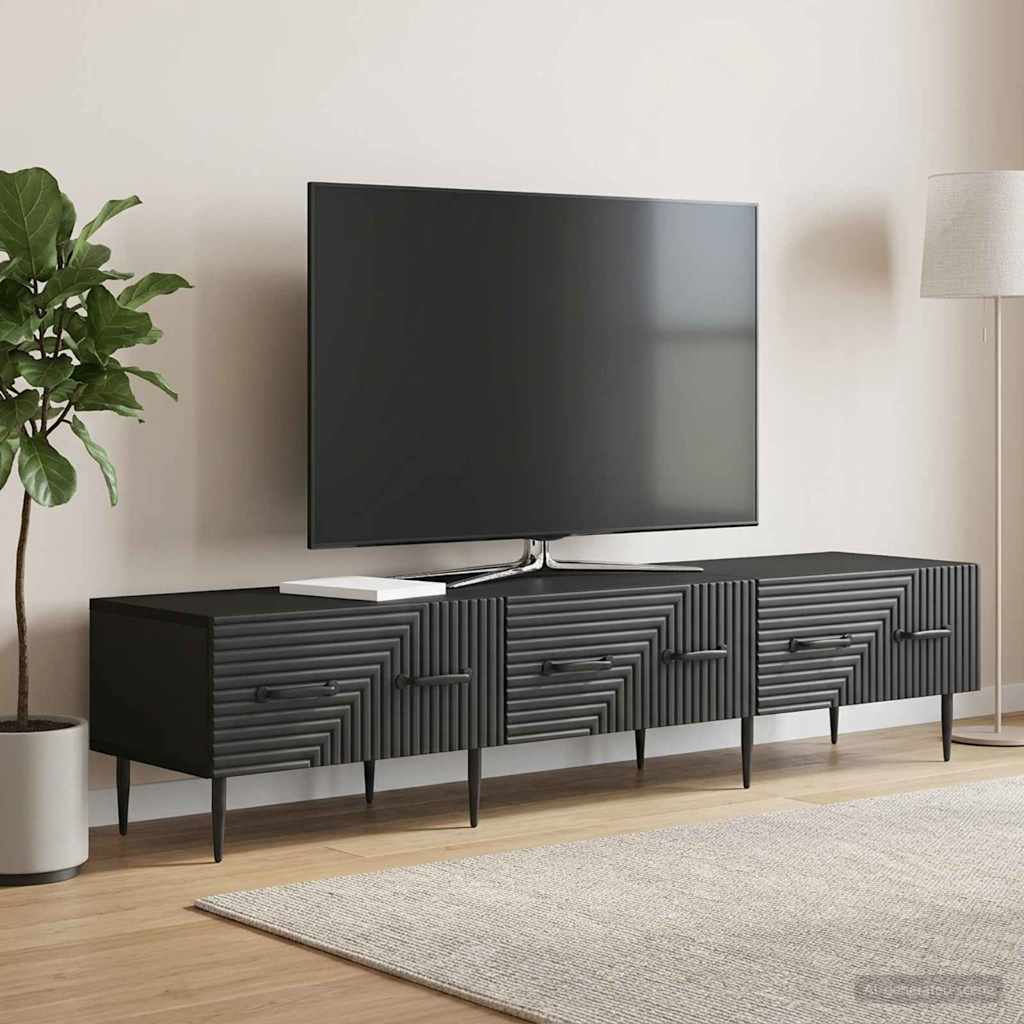 TV-kast met lade Zwart 147 x 34,5 x 30 cm Bewerkt hout – afbeelding 1