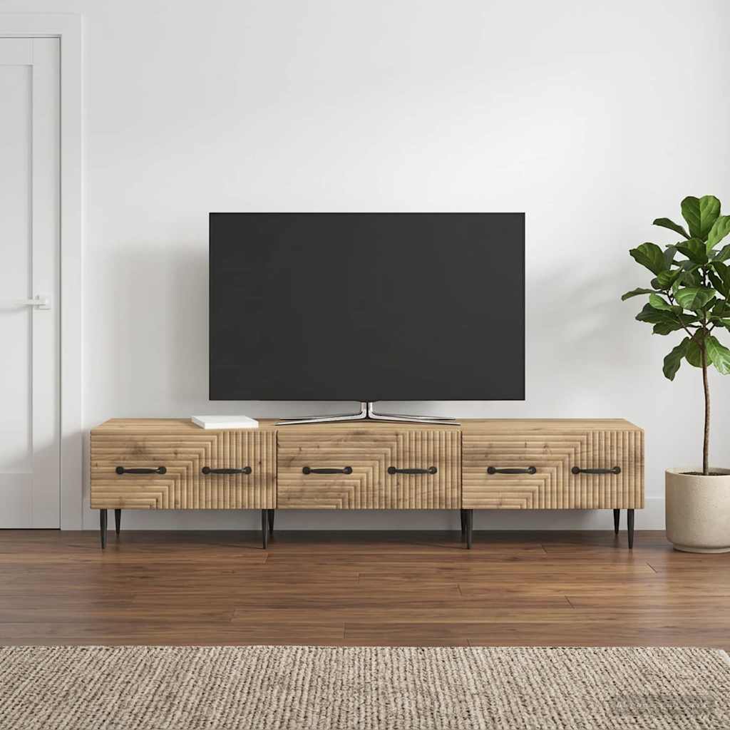 TV-kast Artisanaal eiken 147 x 34,5 x 30 cm Bewerkt hout – afbeelding 1