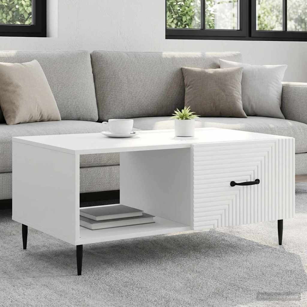 Salontafel Wit 90 x 50 x 40 cm Bewerkt hout – afbeelding 1