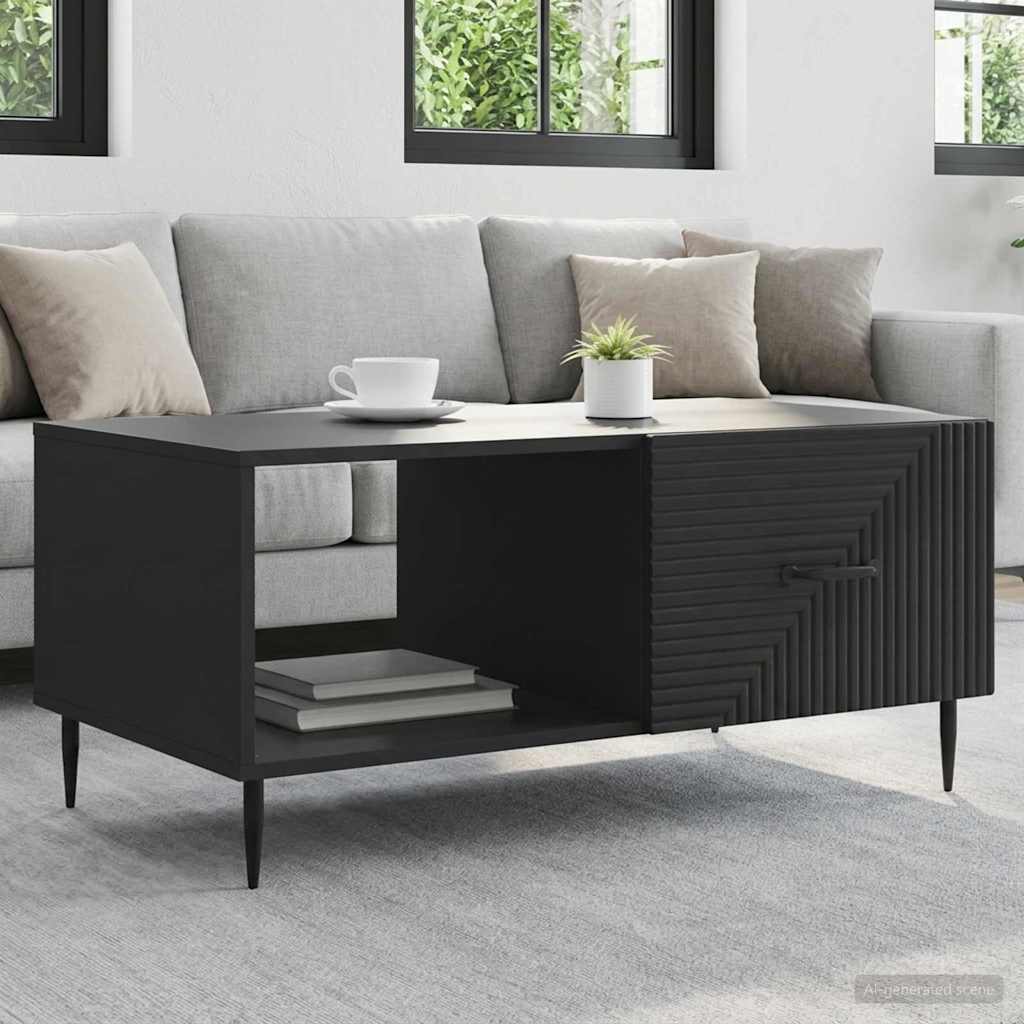Salontafel Zwart 90 x 50 x 40 cm Bewerkt hout