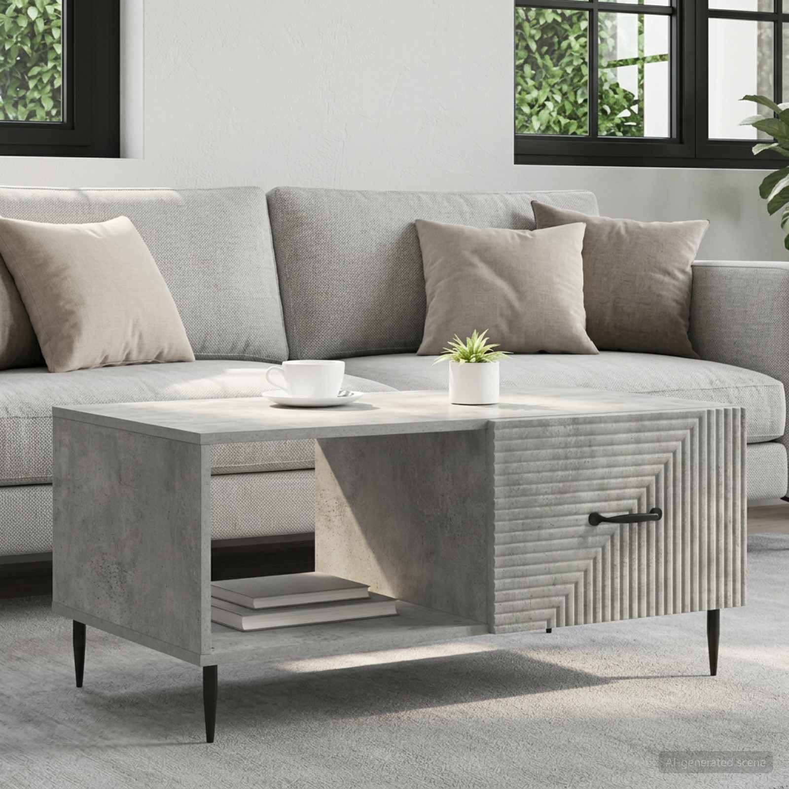 Salontafel Betongrijs 90 x 50 x 40 cm Bewerkt hout – afbeelding 1
