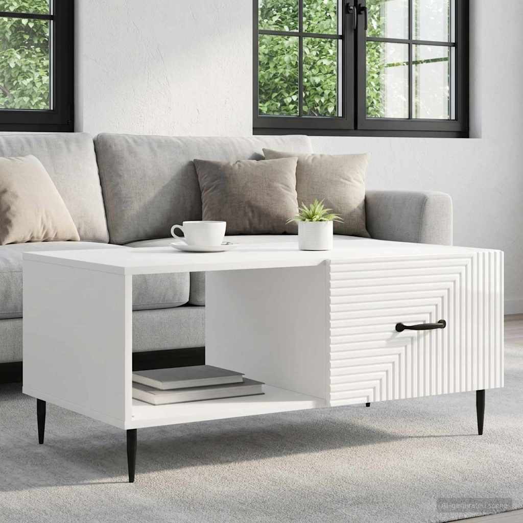 Salontafel Hoogglans Wit 90 x 50 x 40 cm Bewerkt hout – afbeelding 1