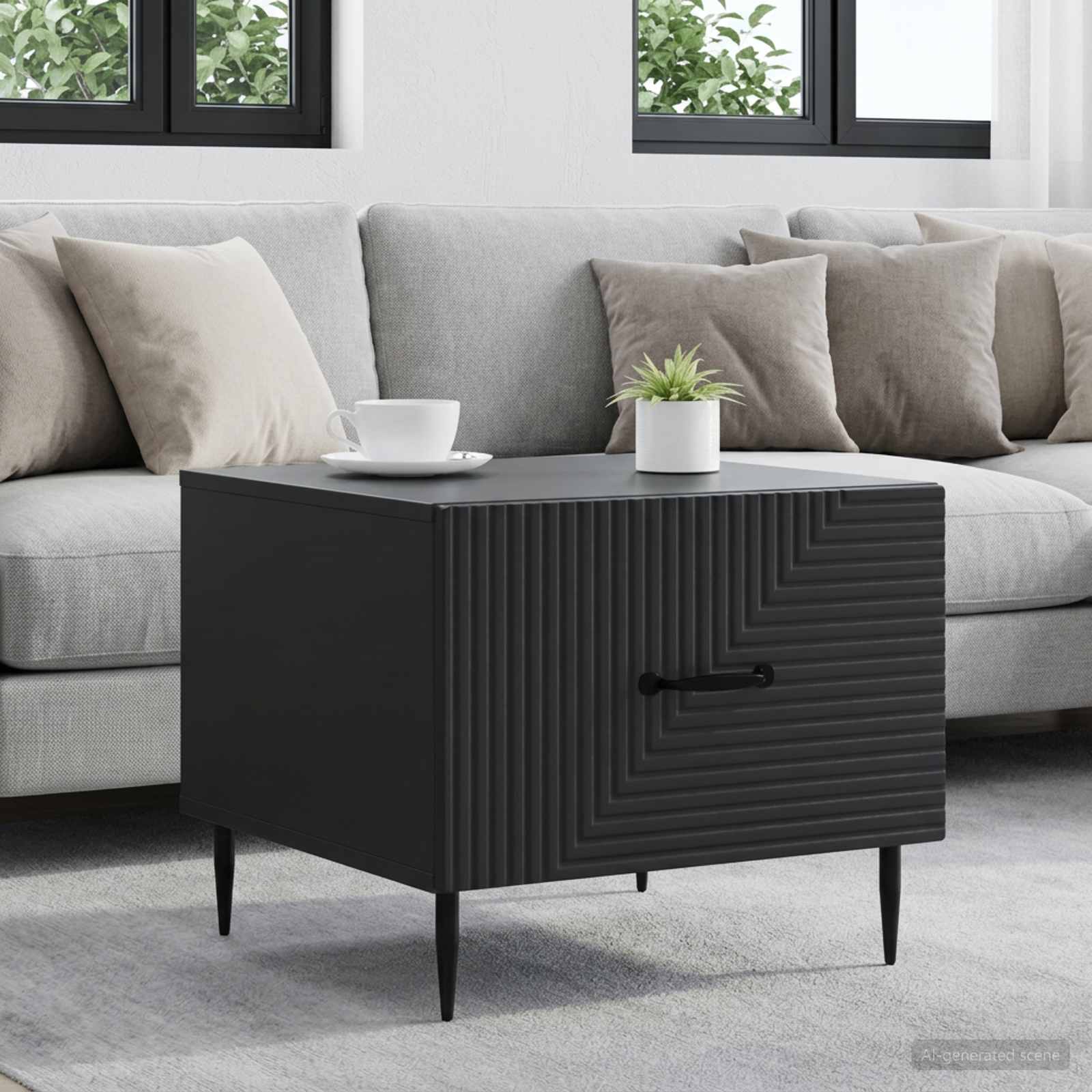 Salontafel met lade Zwart 49 x 50 x 40 cm Bewerkt hout – afbeelding 1