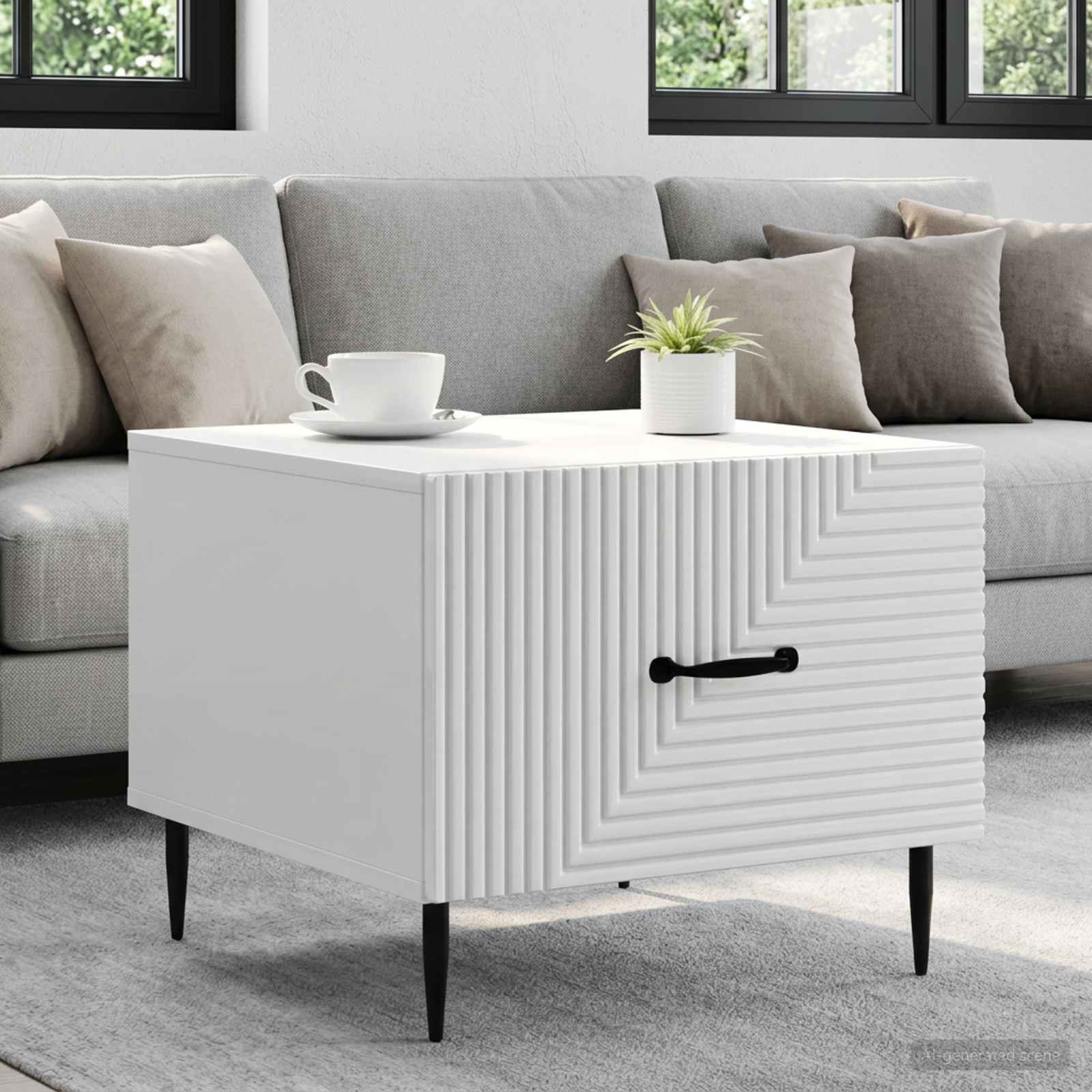 Salontafel met lade Hoogglans Wit 49 x 50 x 40 cm Bewerkt hout