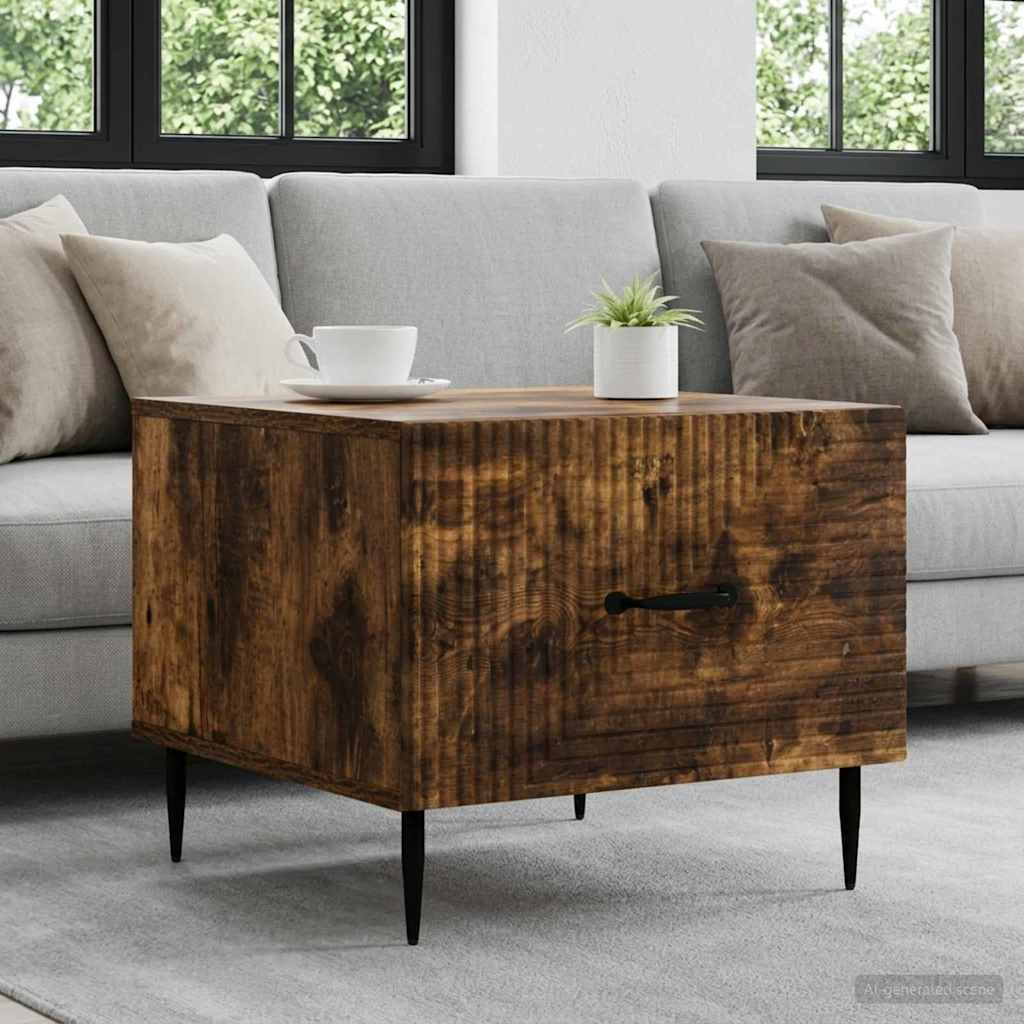 Salontafel met lade Gerookt eiken 49 x 50 x 40 cm Bewerkt hout – afbeelding 1