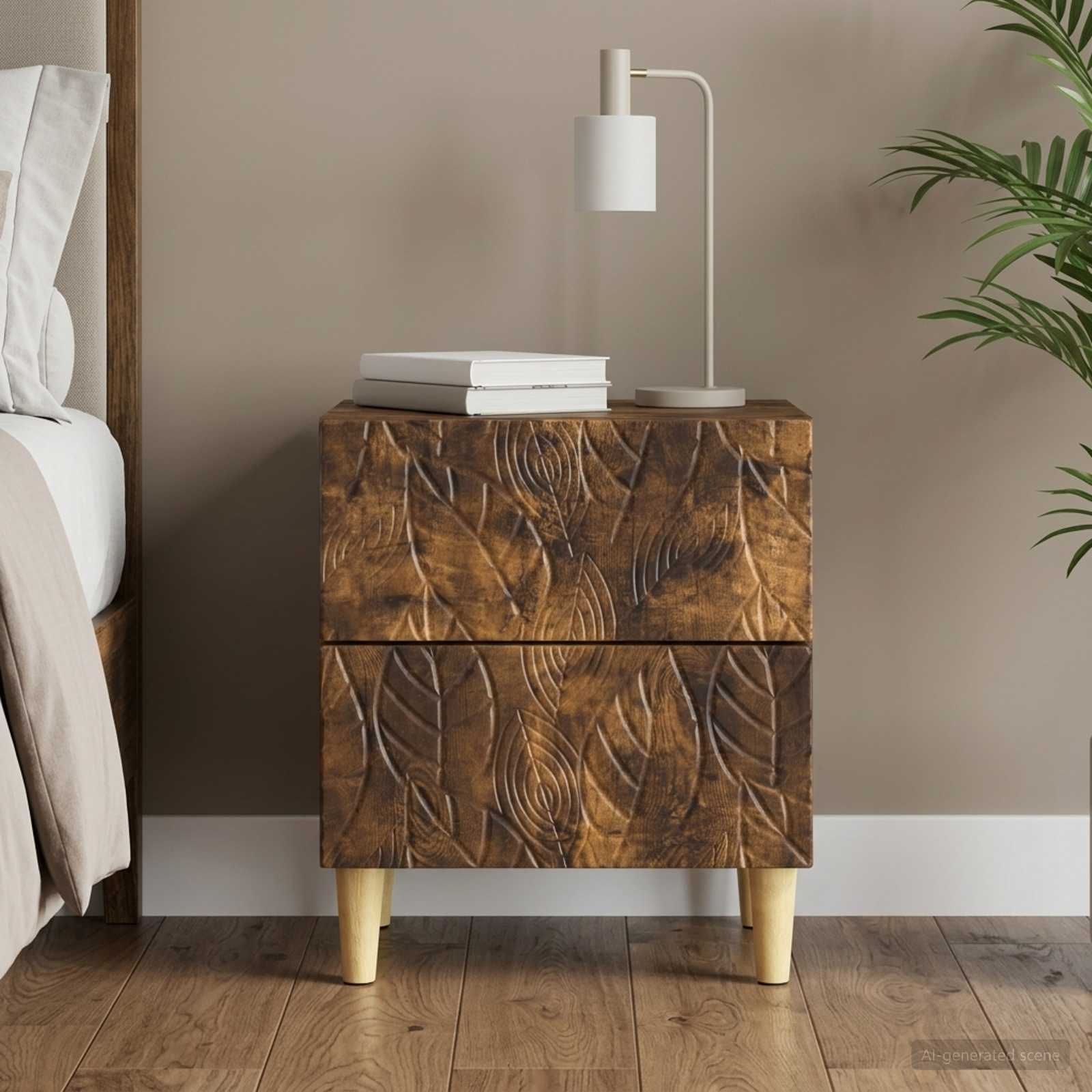 Nachtkastje Gerookt eiken 43 x 34,5 x 48 cm Bewerkt hout – afbeelding 1