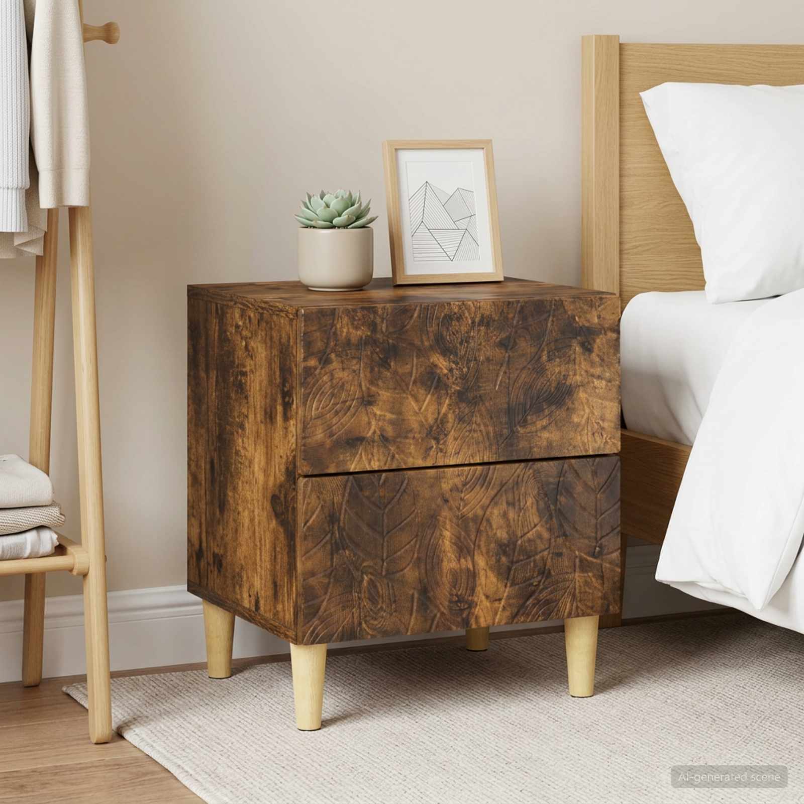 Nachtkastje 2 pcs Gerookt eiken 43 x 34,5 x 48 cm Bewerkt hout – afbeelding 1