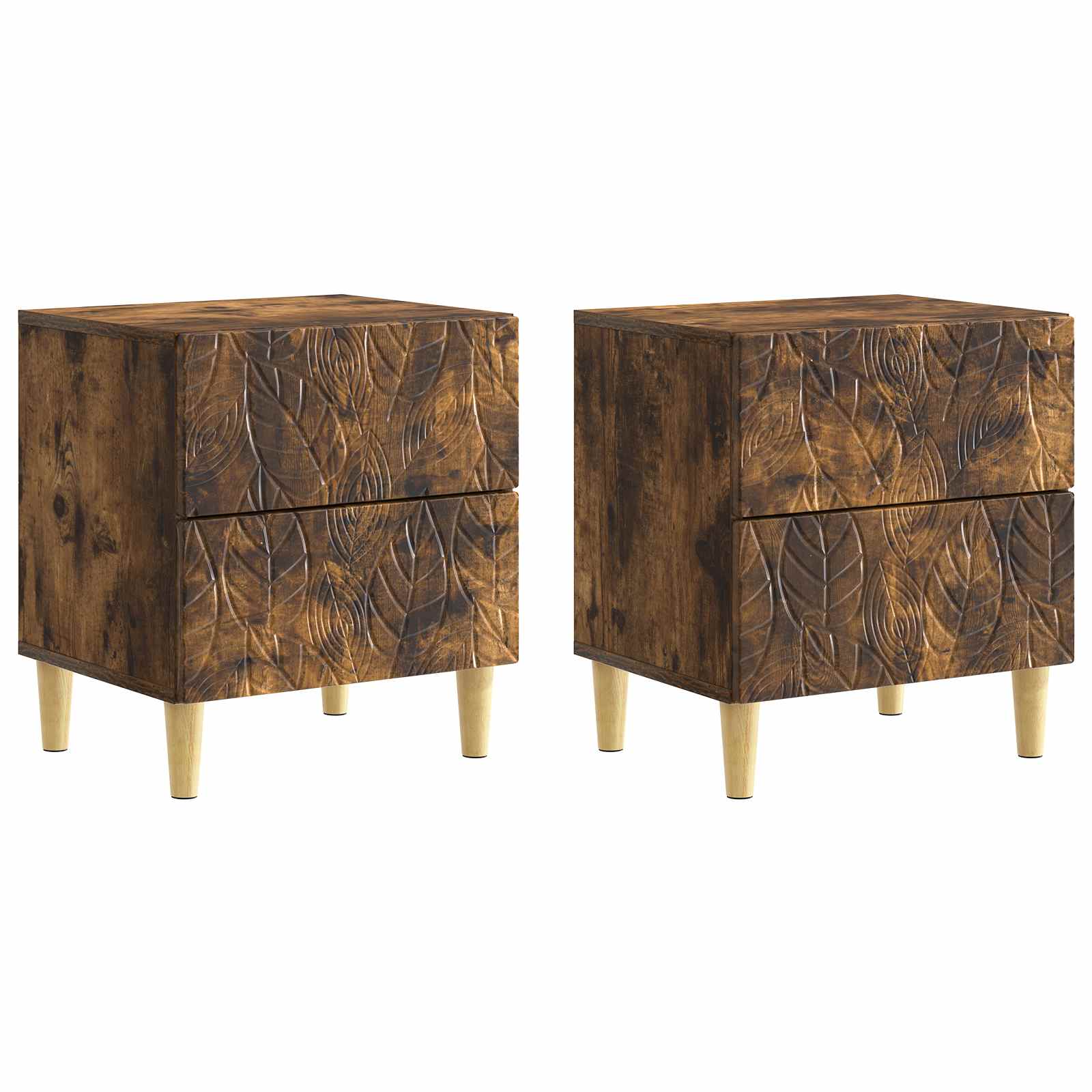 Nachtkastje 2 pcs Gerookt eiken 43 x 34,5 x 48 cm Bewerkt hout – afbeelding 2