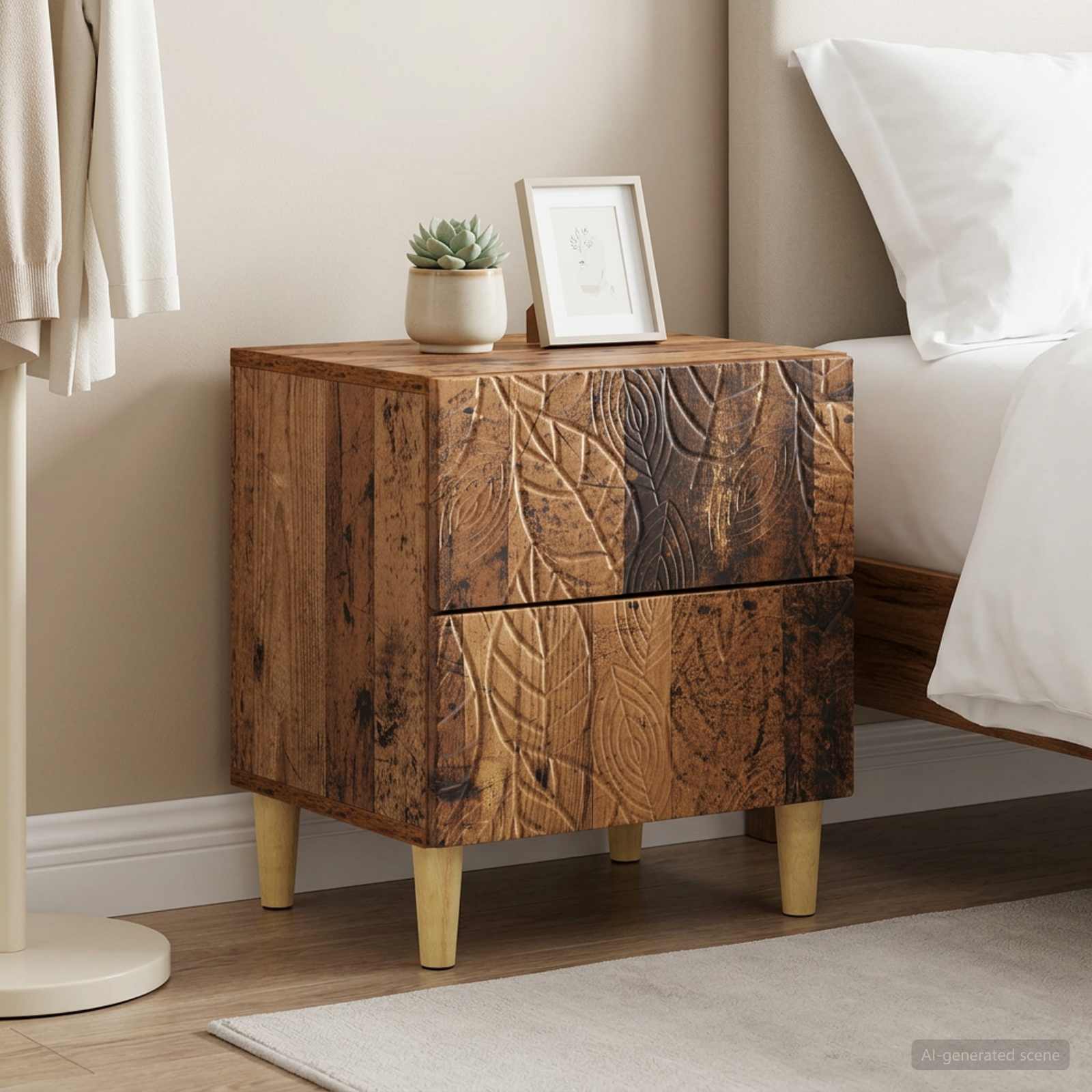 Nachtkastje 2 pcs Oud hout 43 x 34,5 x 48 cm Bewerkt hout – afbeelding 1